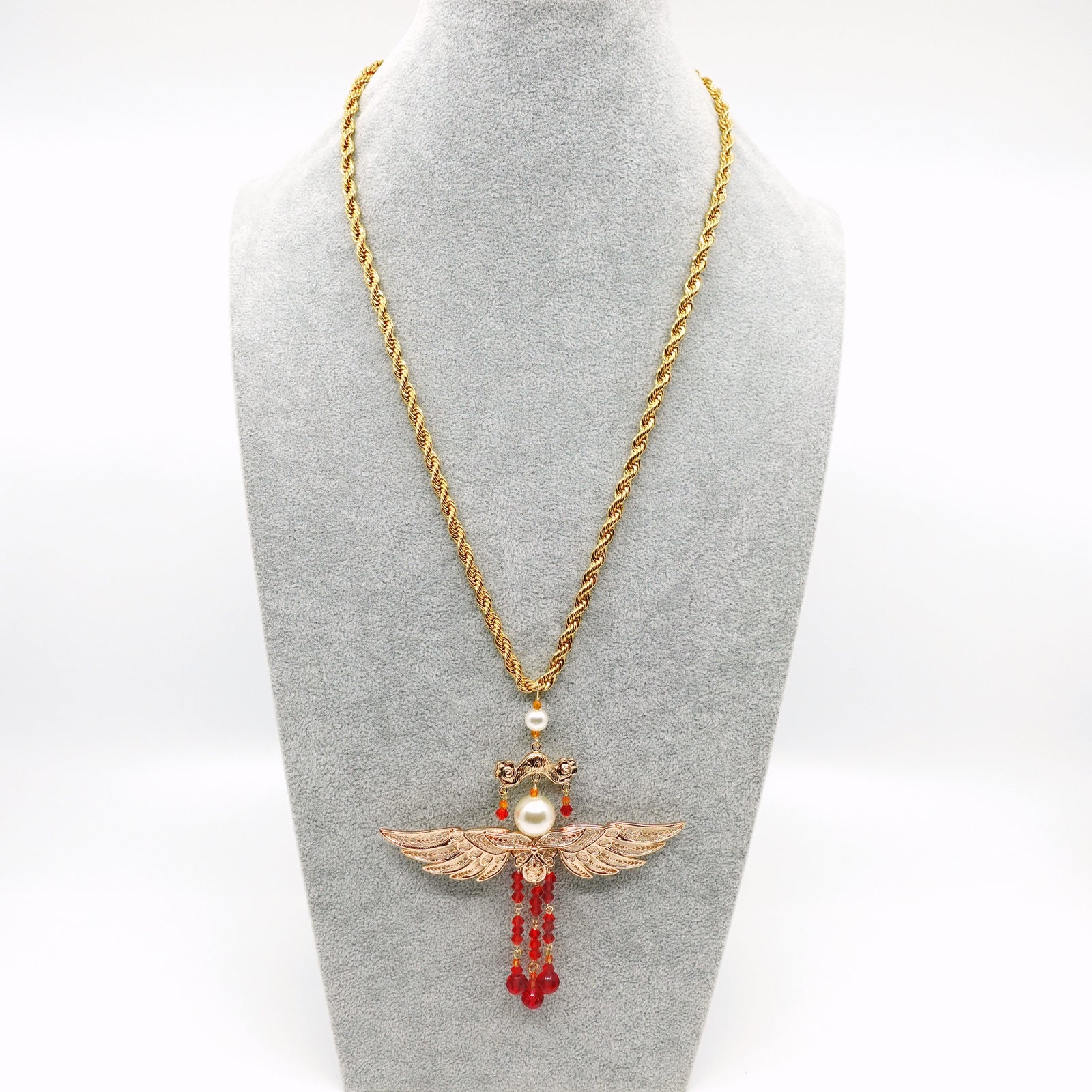 Gold Phoenix Wing Red Tassel Necklace - Yun Boutique