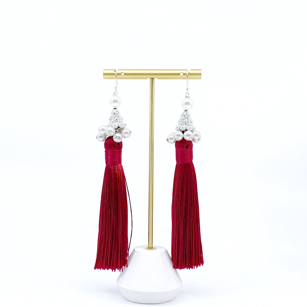 Yun Boutique Silver Red Silk Tassel Earrings Long, New Year Gift, Christmas Gift