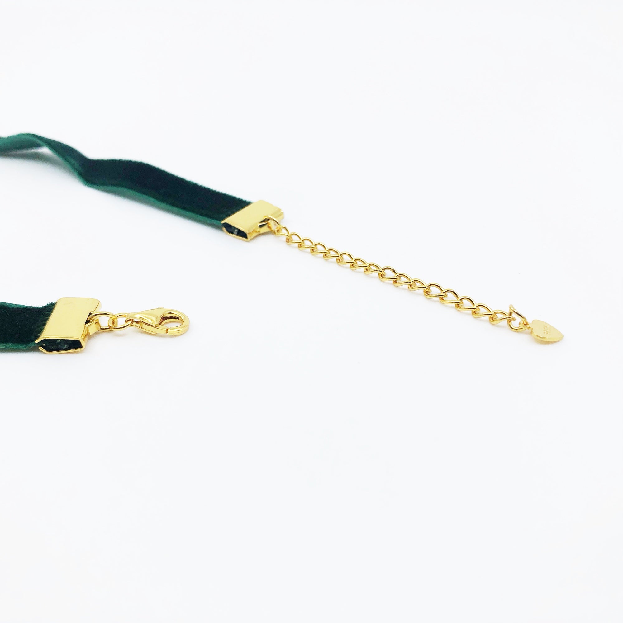 Yun Boutique Emerald Green Velvet Choker Necklace with Adjustable Sterling Silver Chain