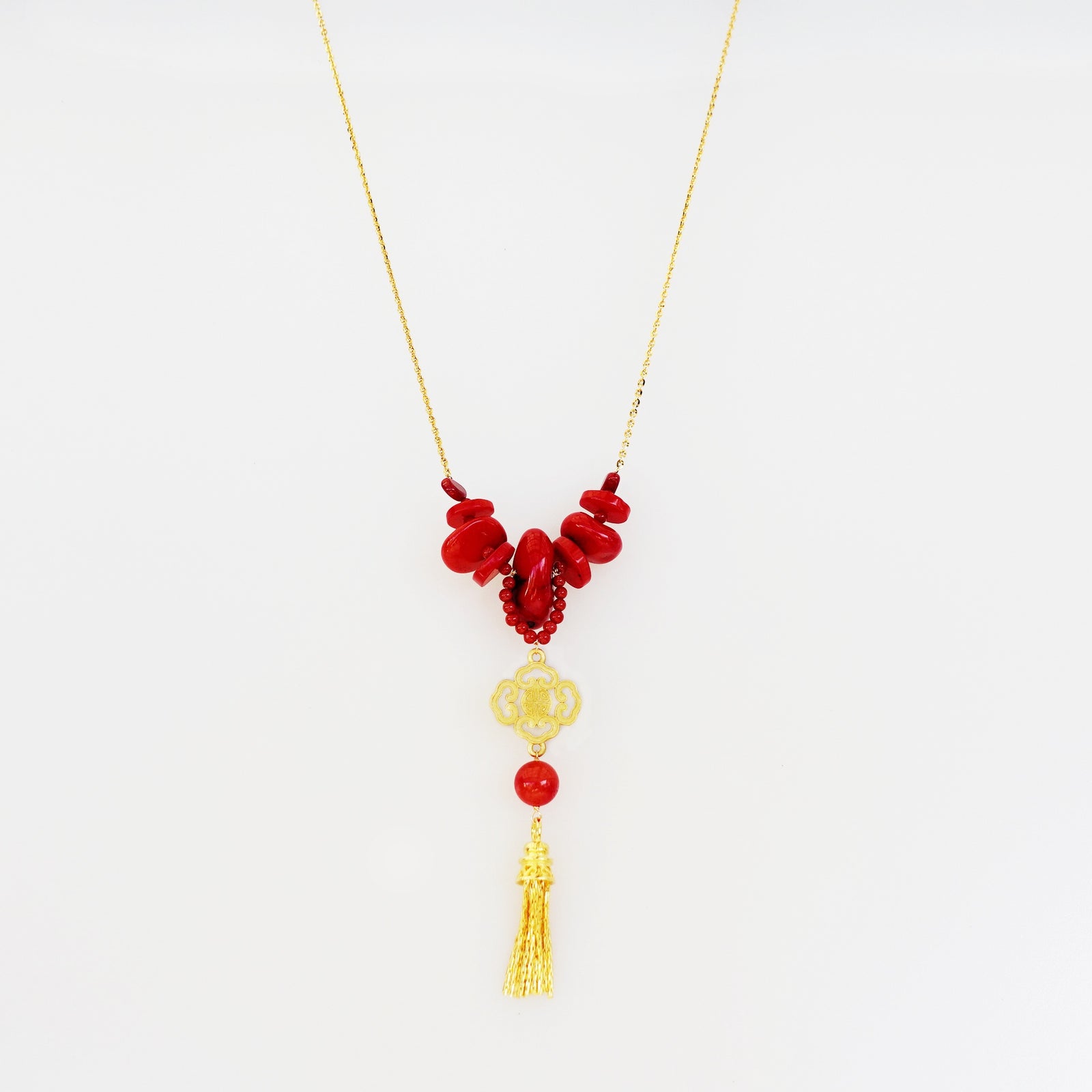 Gold Red Coral Tassel Necklace - Yun Boutique