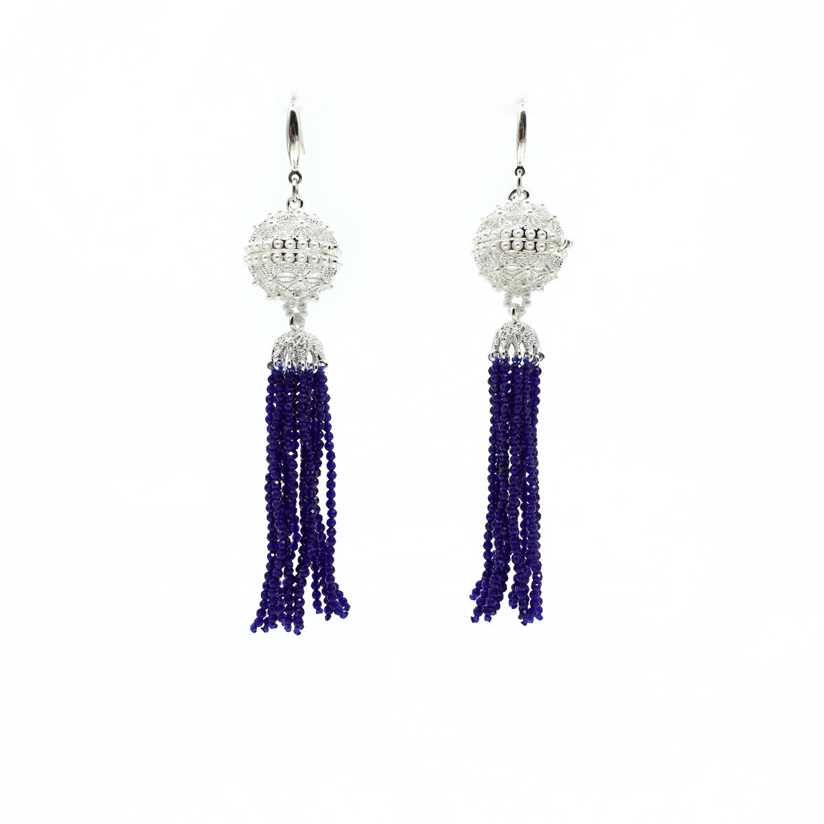 Herbal Locket Crystal Tassel Earrings - Lapis Spinel - Yun Boutique