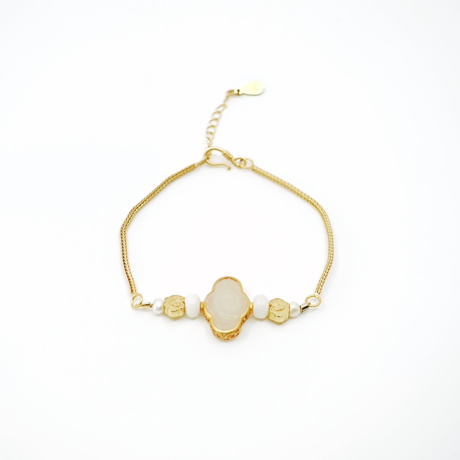 Gold Auspicious Clouds White Jade Bracelet - Yun Boutique