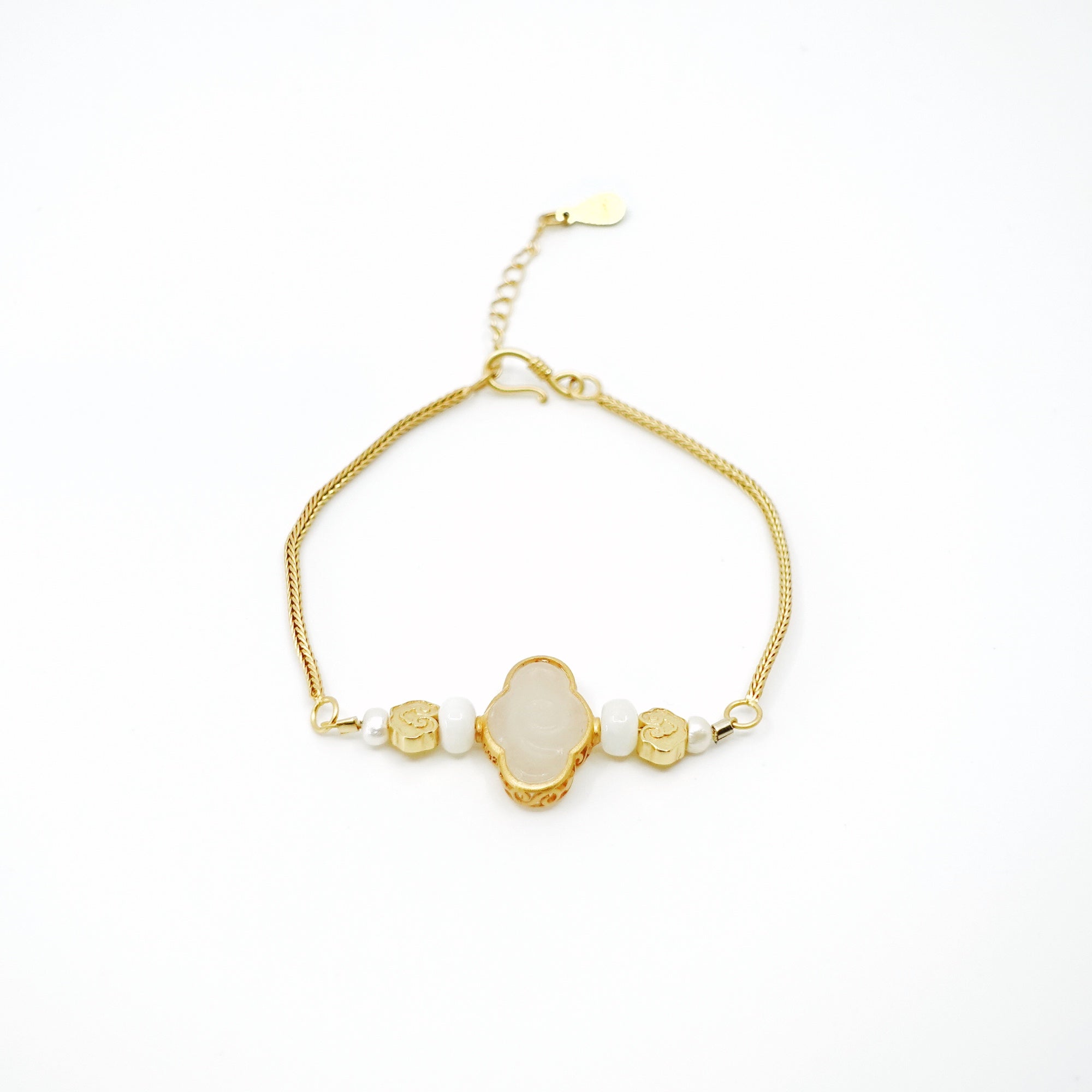 Gold Auspicious Clouds White Jade Bracelet - Yun Boutique