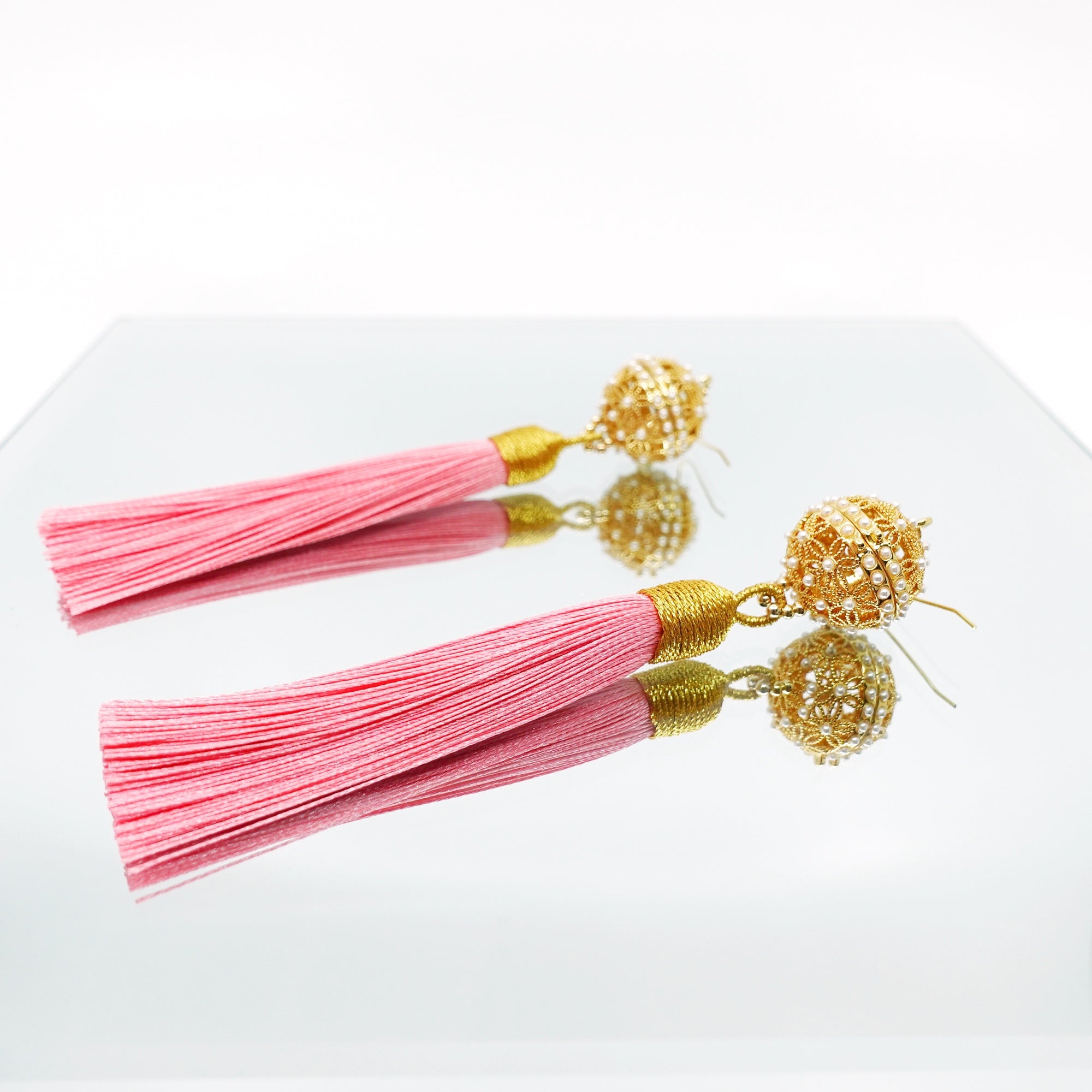 Herbal Locket Silk Tassel Earrings - Pink - Yun Boutique