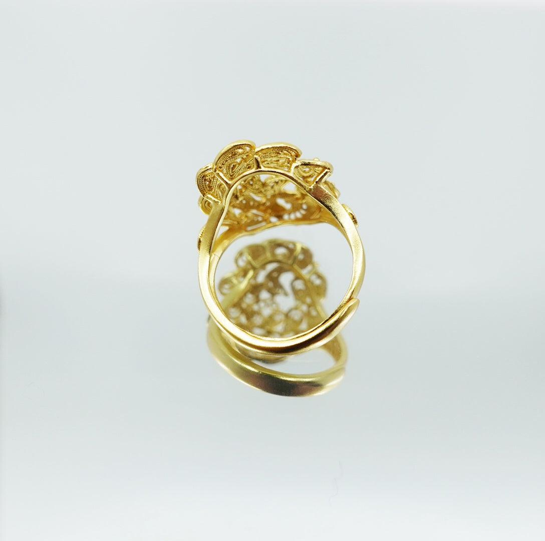 Vintage Style Filigree Phoenix Ring Gold, Filigree Ring, phoenix ring, Sterling silver ring, vintage ring, gold ring, cocktail ring, handmade ring, statement ring, gold ring for women, Asian ring, boutique ring, Yun Boutique Ring.