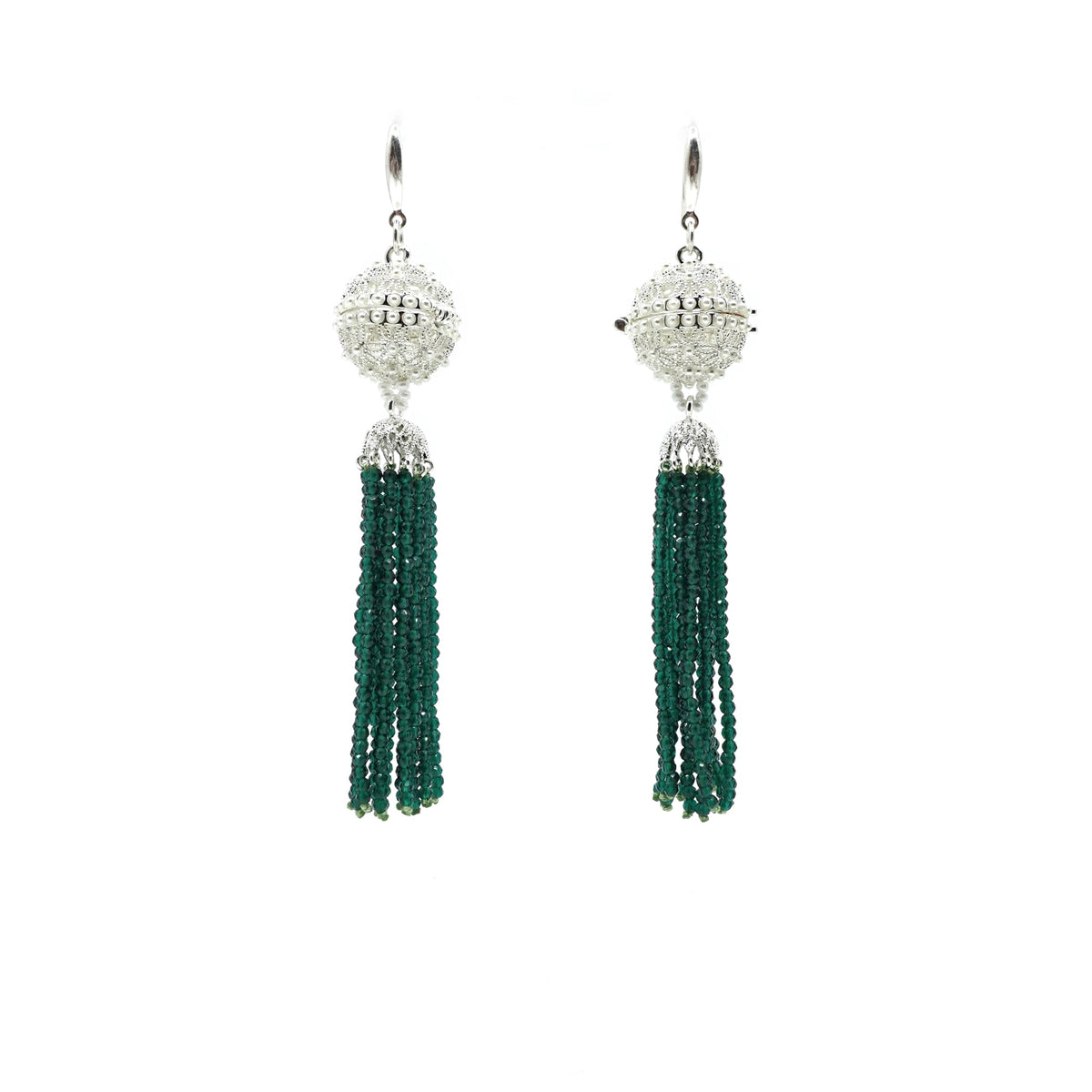 Herbal Locket Crystal Tassel Earrings - Emerald Zirconia - Yun Boutique