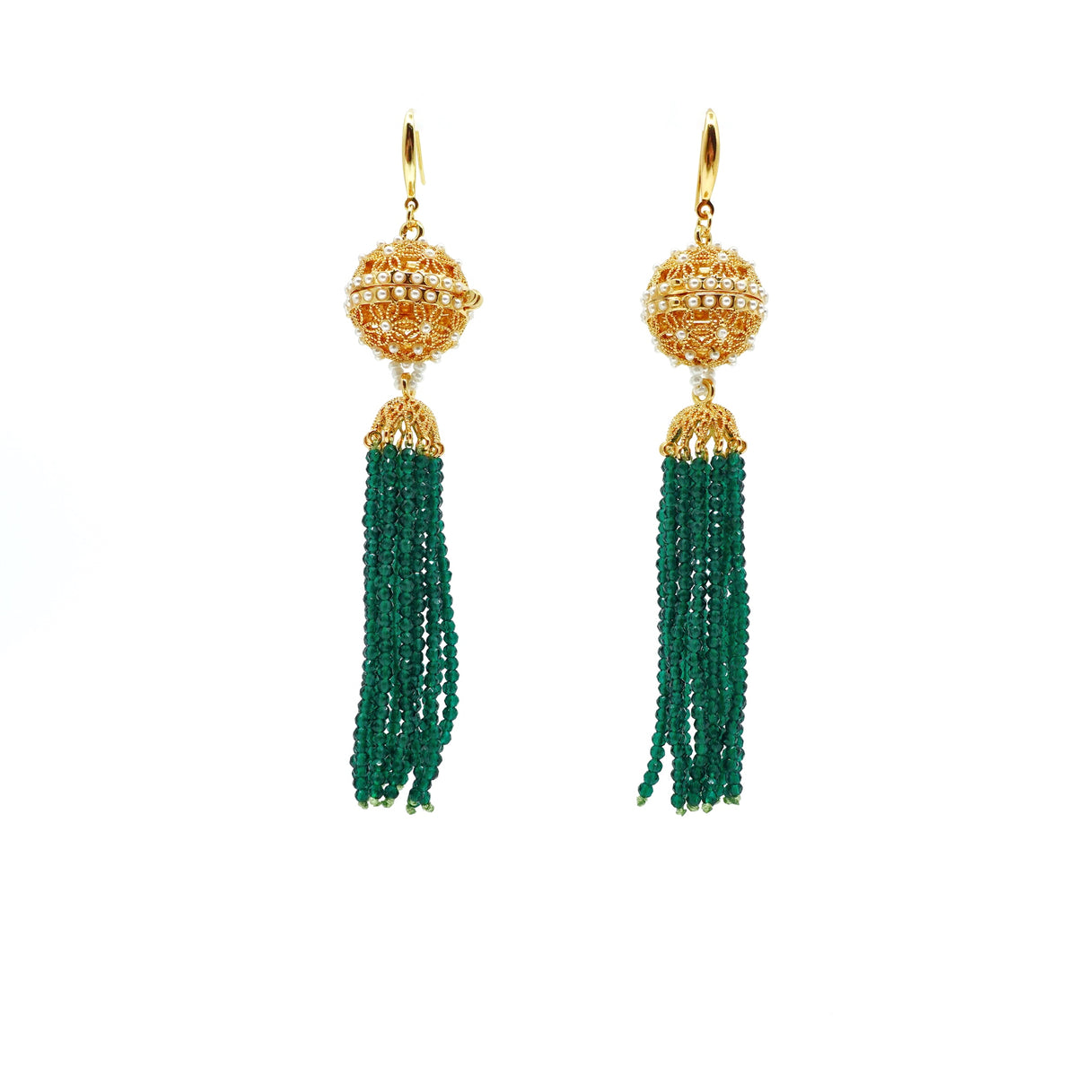 Herbal Locket Crystal Tassel Earrings - Emerald Zirconia - Yun Boutique