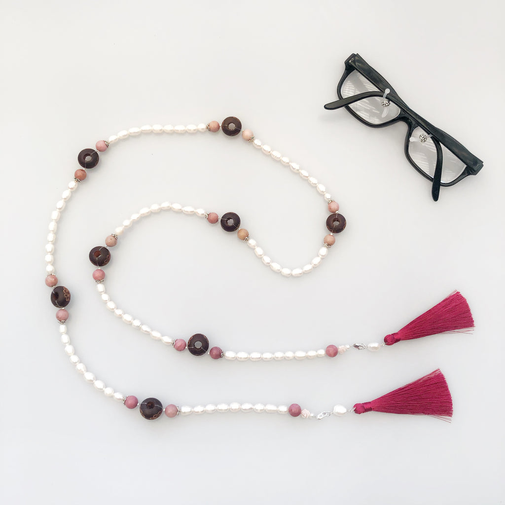 Yun Boutique Multi-style Baroque Pearl Lariat Necklace Set with Red Tassels Red Silk Tassels Gold