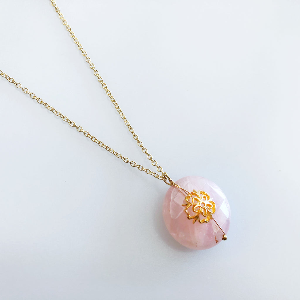 Plum Blossom Necklace in Rose Quartz, Asian Boutique Jewelry from New York