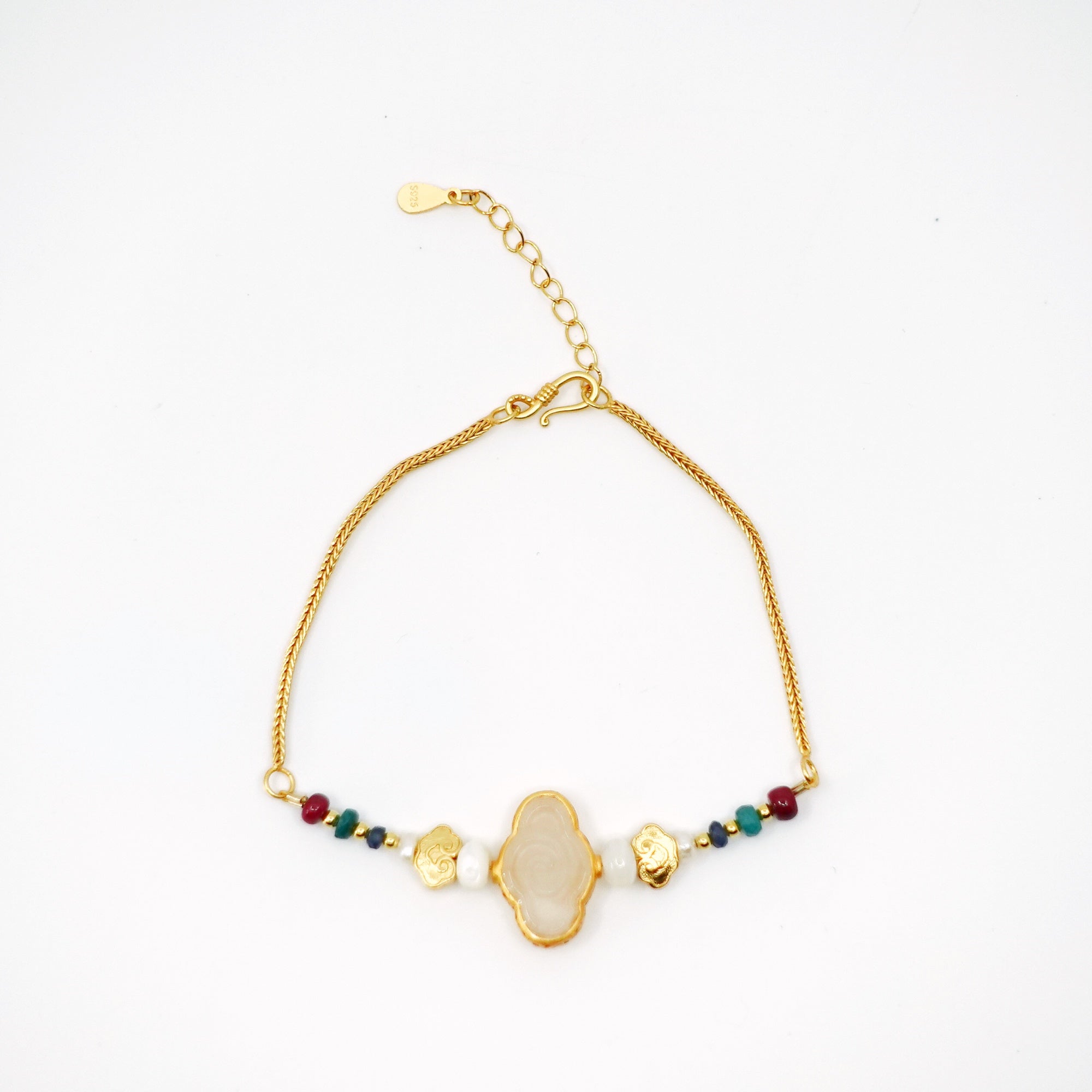 Vermeil Auspicious Clouds White Jade and Gemstone Bracelet - Yun Boutique