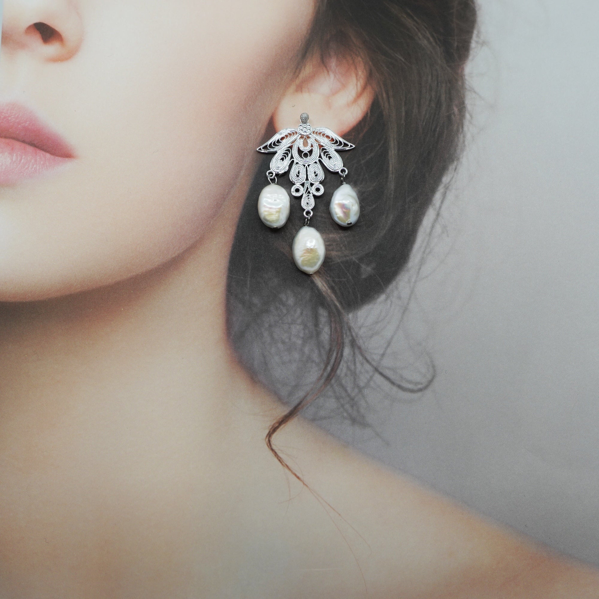 Silver Phoenix Filigree Pearl Earrings - Yun Boutique