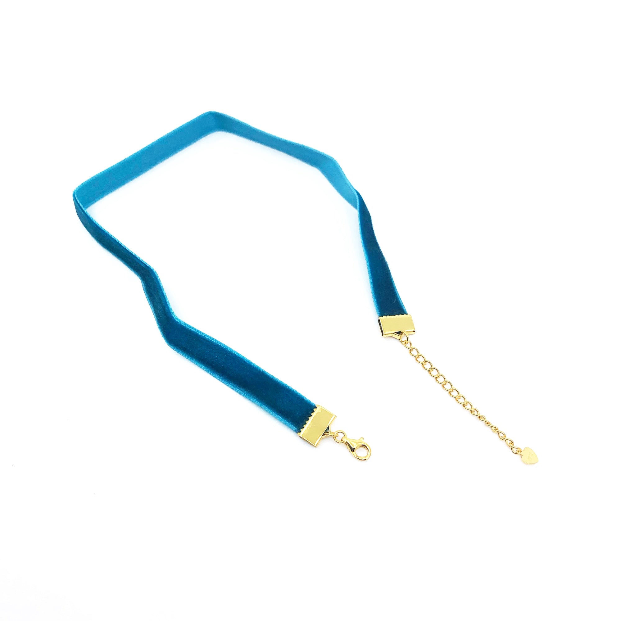 Yun Boutique Turquoise Blue Velvet Choker Necklace with Gold Plated Sterling Silver Adjustable Chain