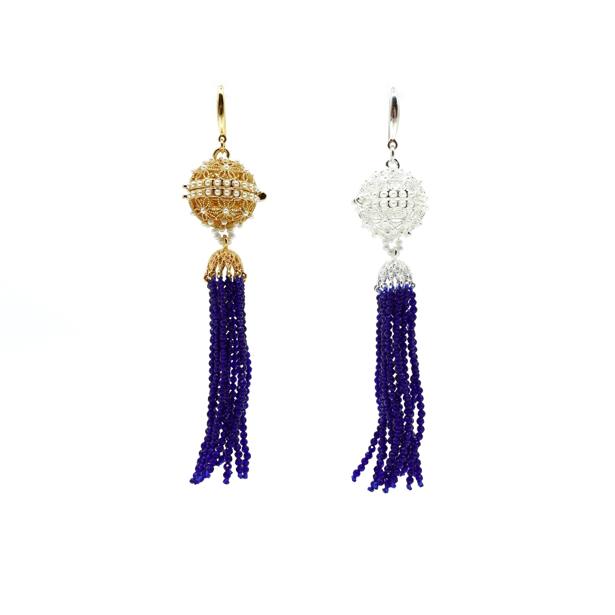 Herbal Locket Crystal Tassel Earrings - Lapis Spinel - Yun Boutique