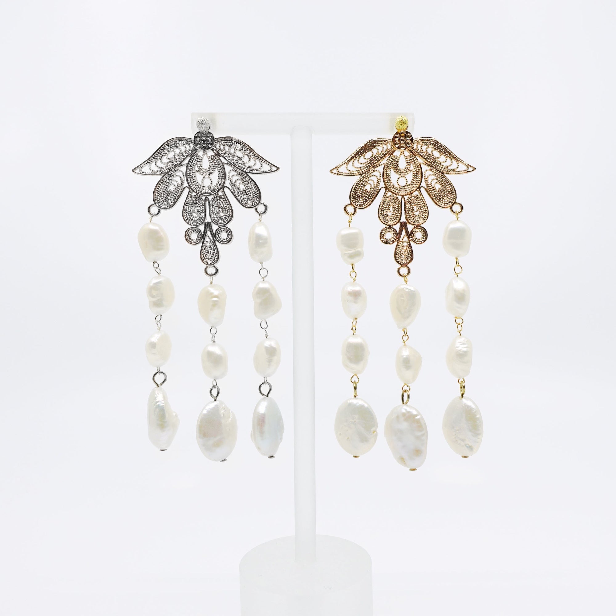 Silver Phoenix and Pearl Statement Earrings - Yun Boutique