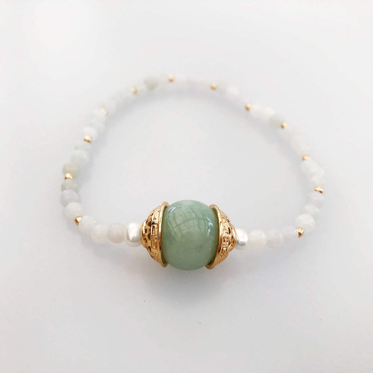 Beaded Gold Mint Jadeite Bracelet - Yun Boutique