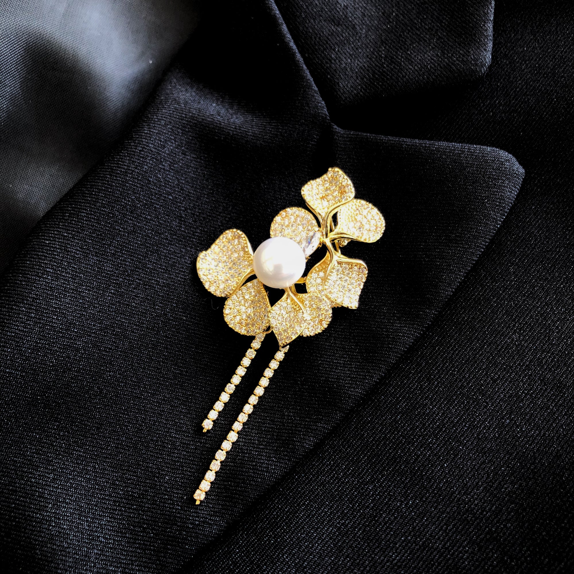 Gold Plated Orchid Zircon Brooch Pendant