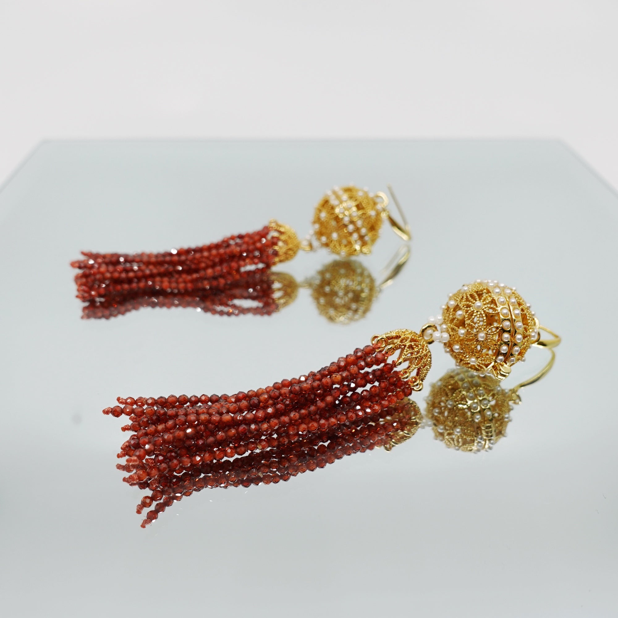 Herbal Locket Crystal Tassel Earrings - Carnelian Zirconia - Yun Boutique