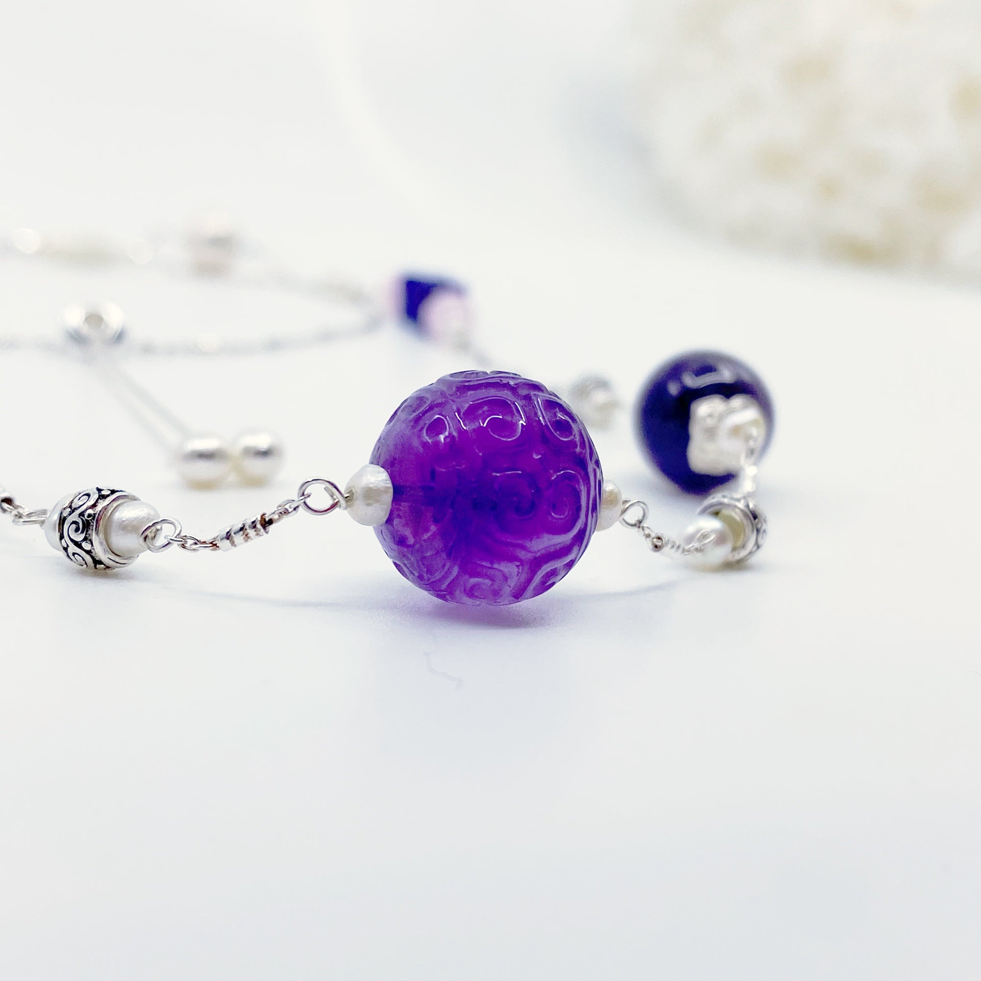 Yun Boutique The Nine Purple Gemstone and Flower Necklace