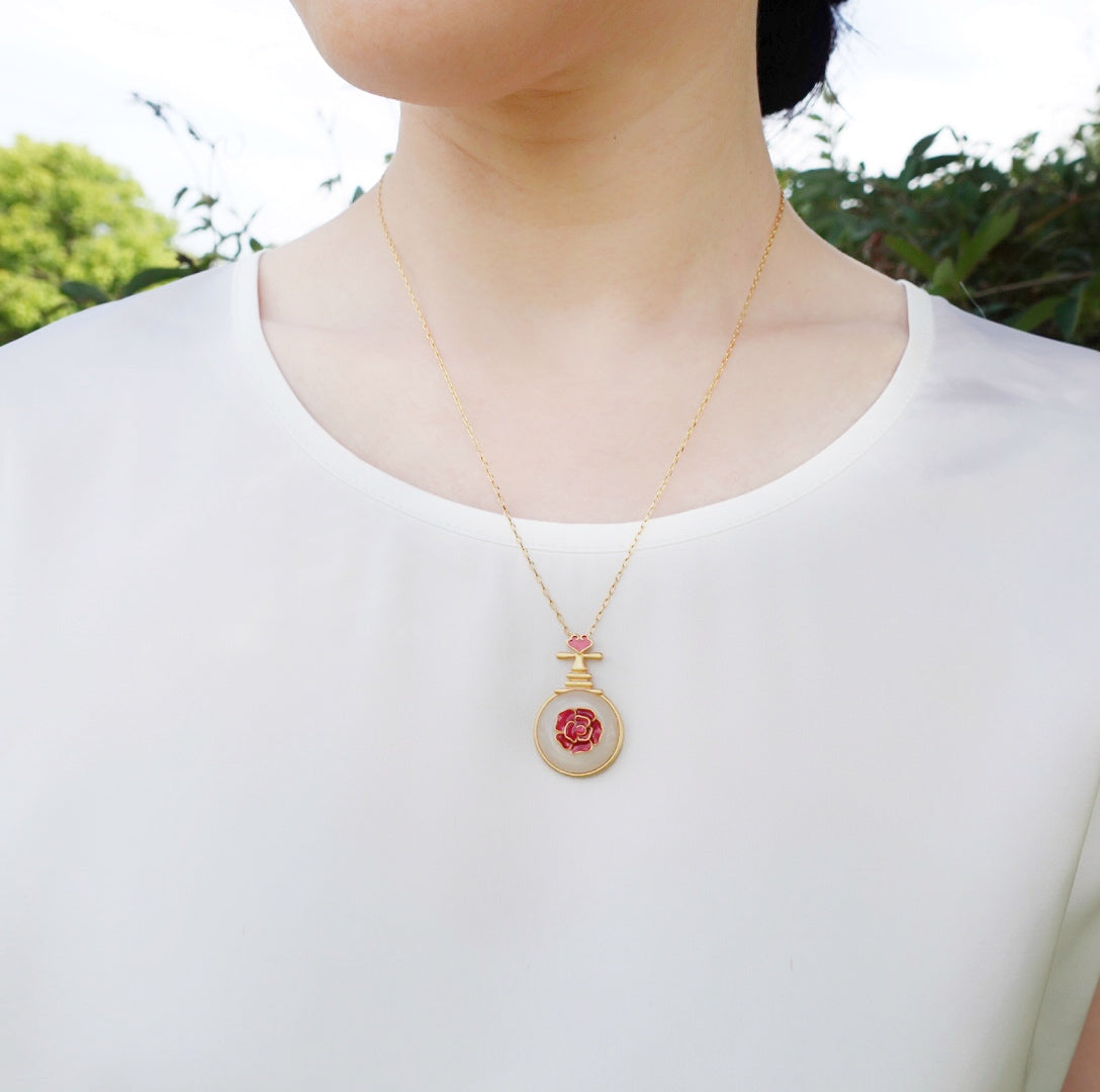 Gold Pipa Enamel Hetian White Jade Necklace - Yun Boutique