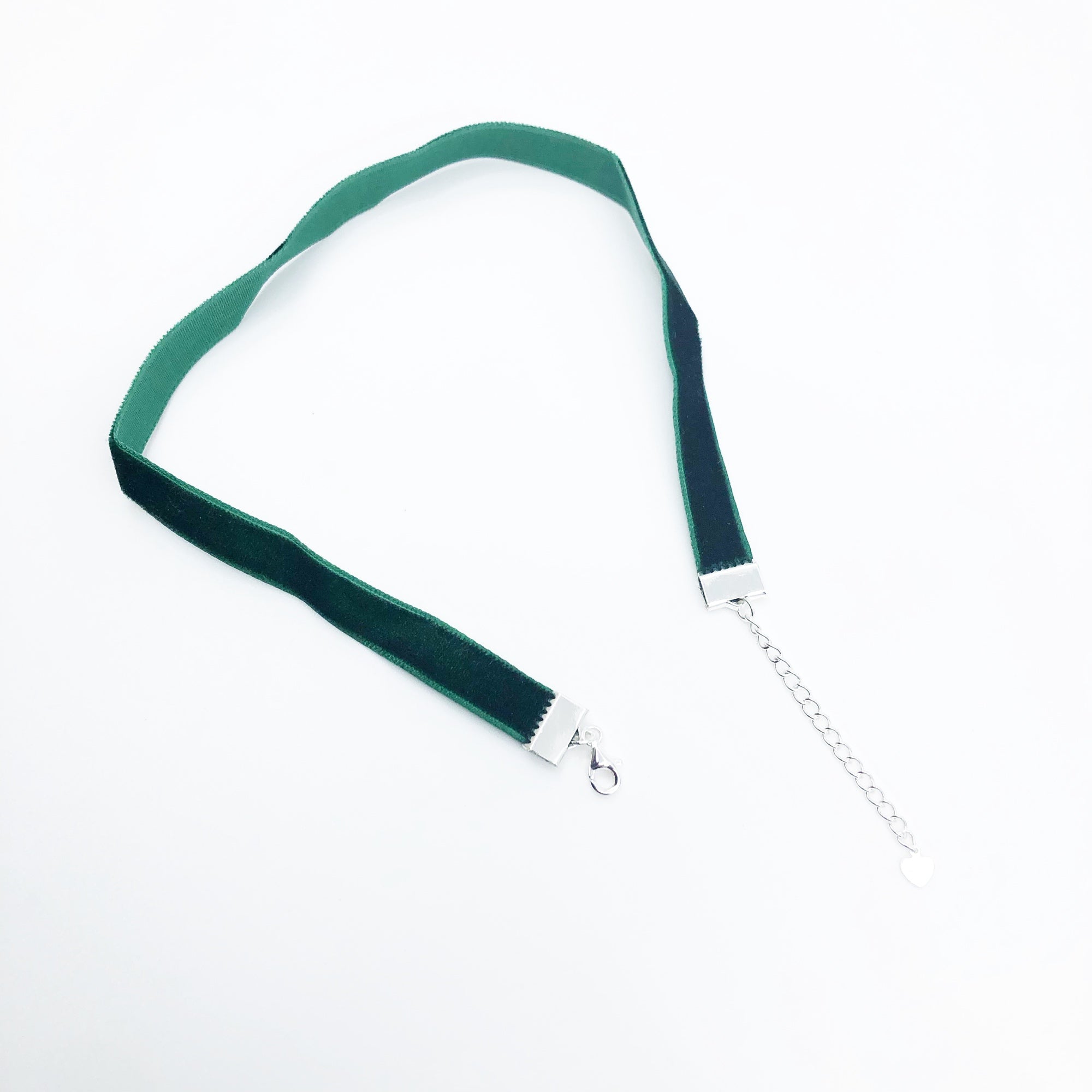 Yun Boutique Emerald Green Velvet Choker Necklace with Adjustable Sterling Silver Chain