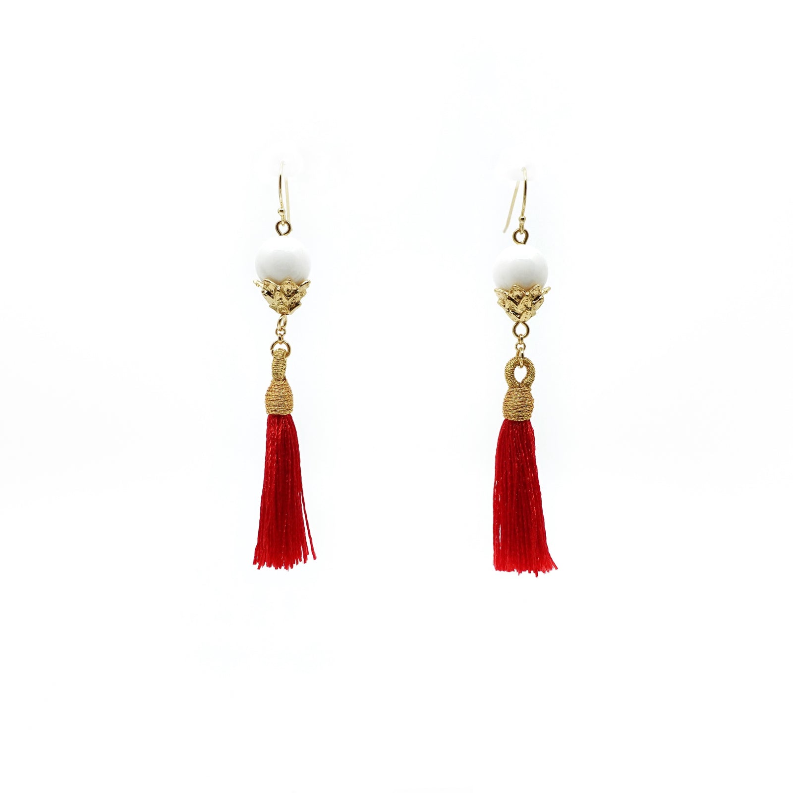 Little Lotus Silk Tassel Earrings - Red - Yun Boutique