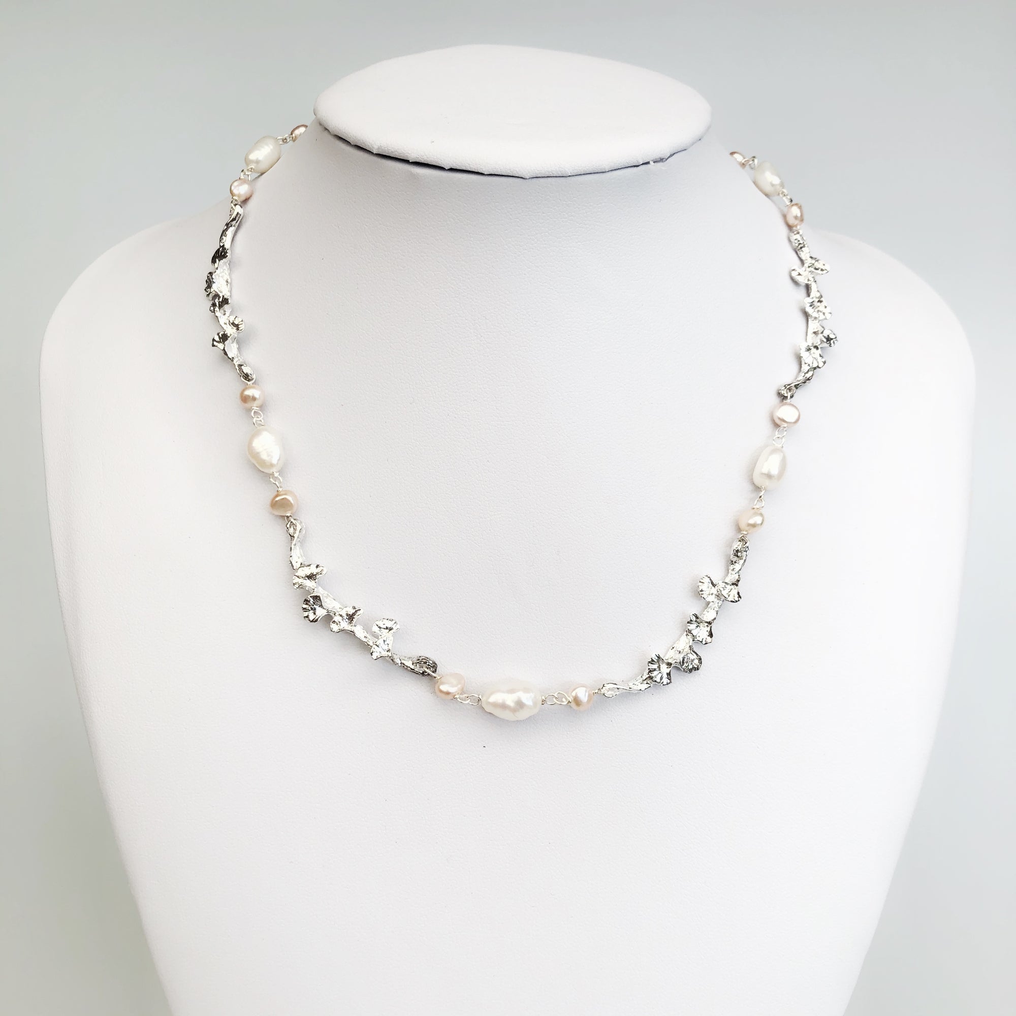 Yun Boutique Silver Vine Baroque Pearl Necklace