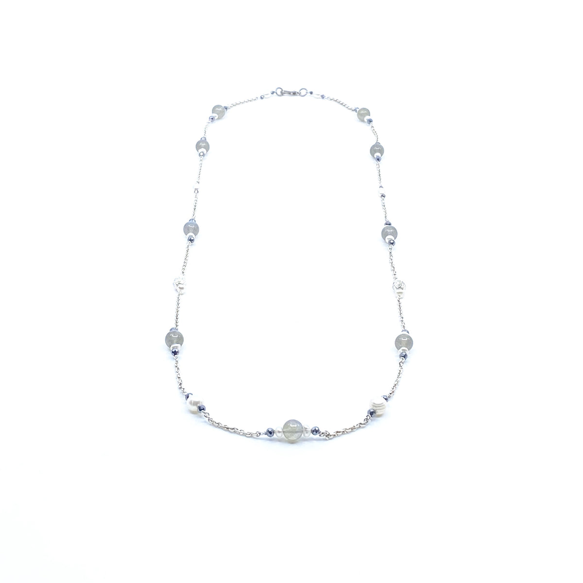 Yun Boutique Grey Moonstone Long Necklace in Sterling Silver