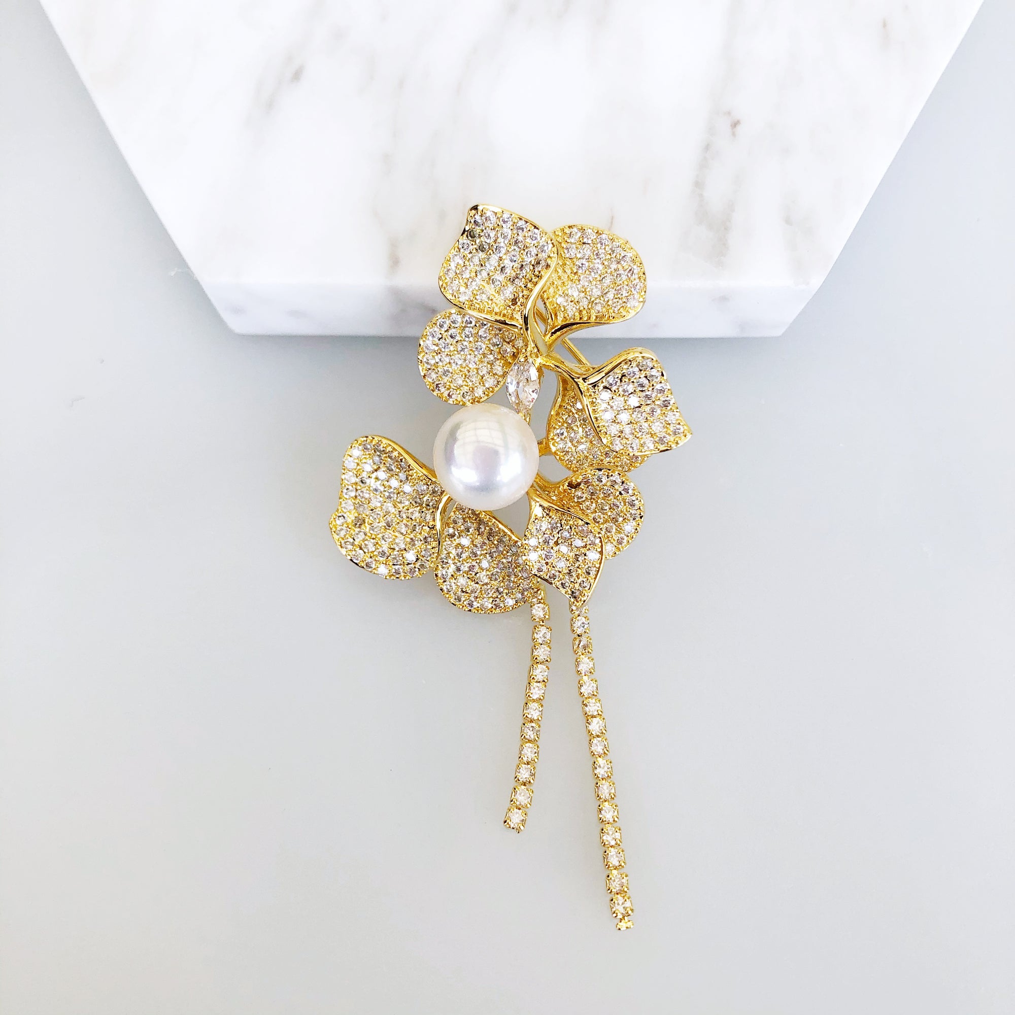 Gold Plated Orchid Zircon Brooch Pendant