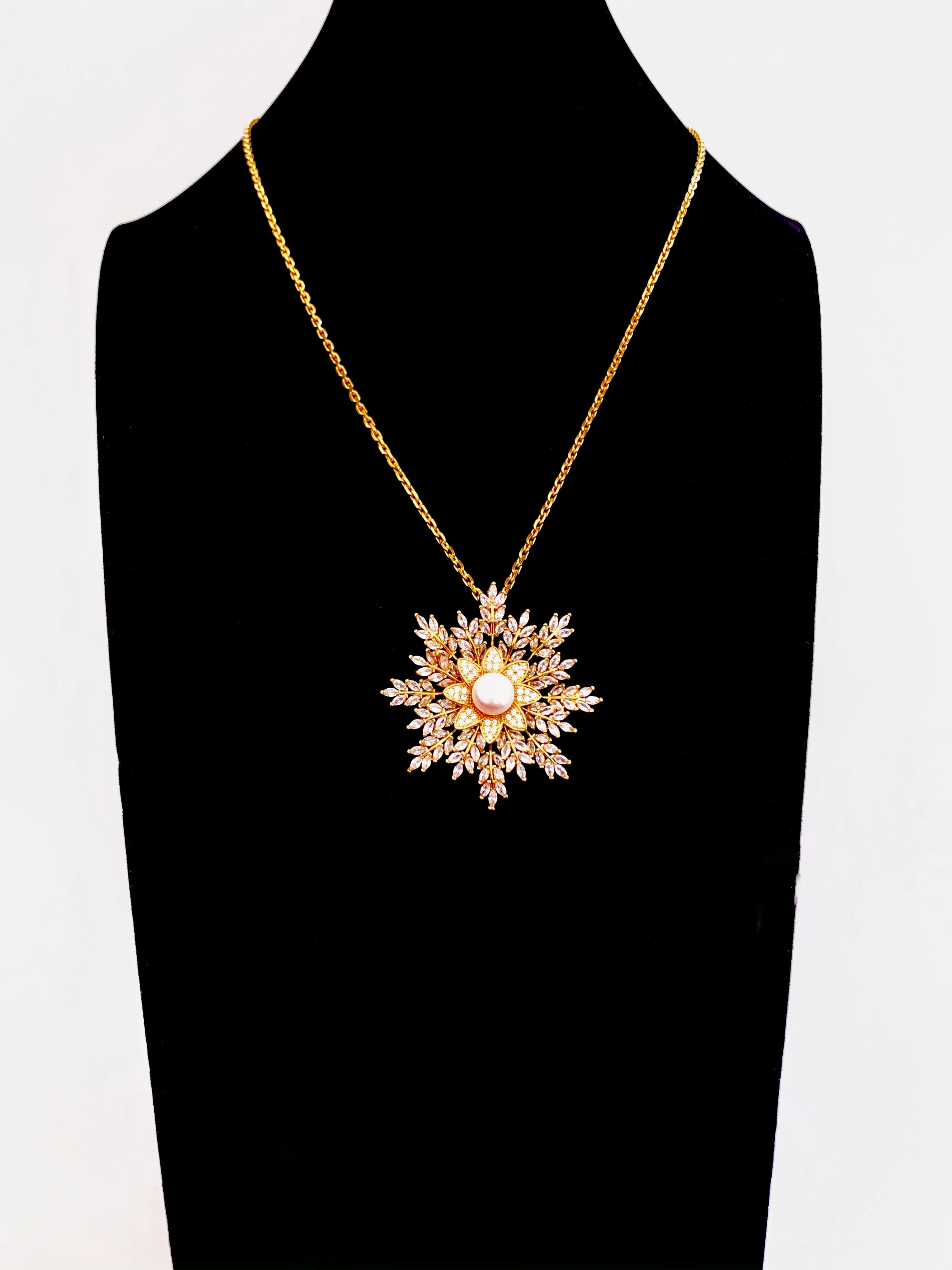 Gold Plated Snowflake Zircon Brooch Pendant