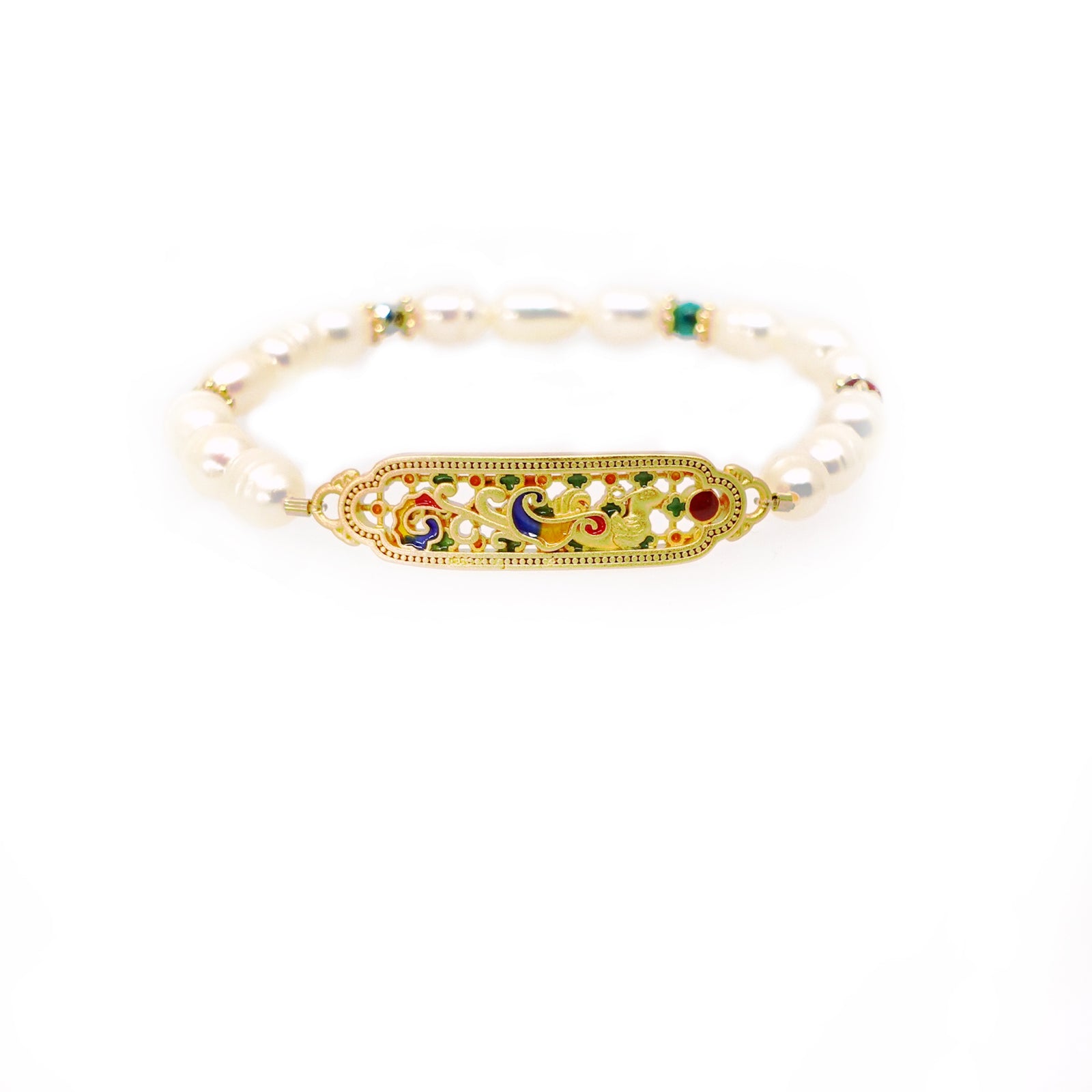 Enamel Auspicious Clouds and Five Elements Pearl Bracelet - Yun Boutique