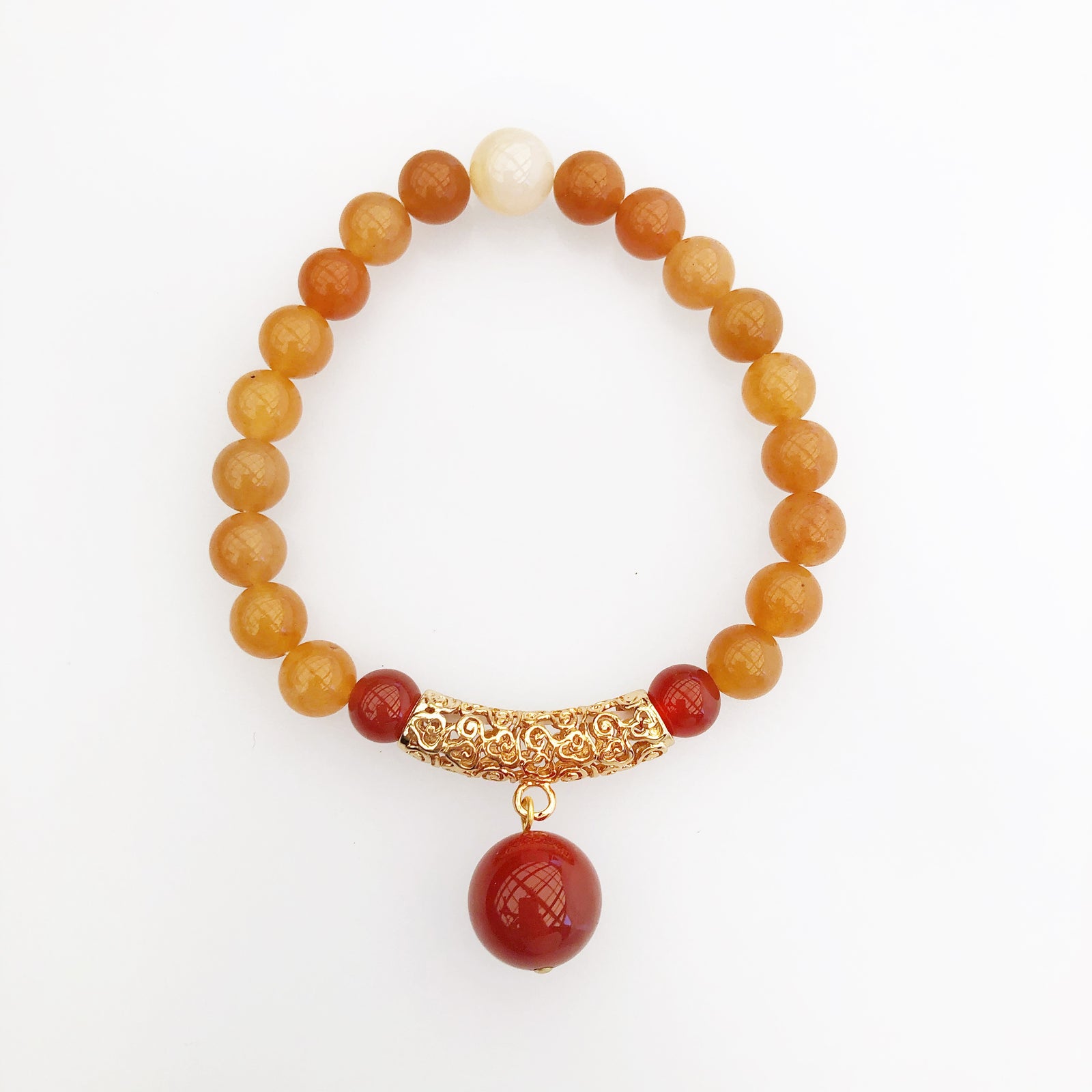 Beaded Orange Aventurine Auspicious Clouds Bracelet