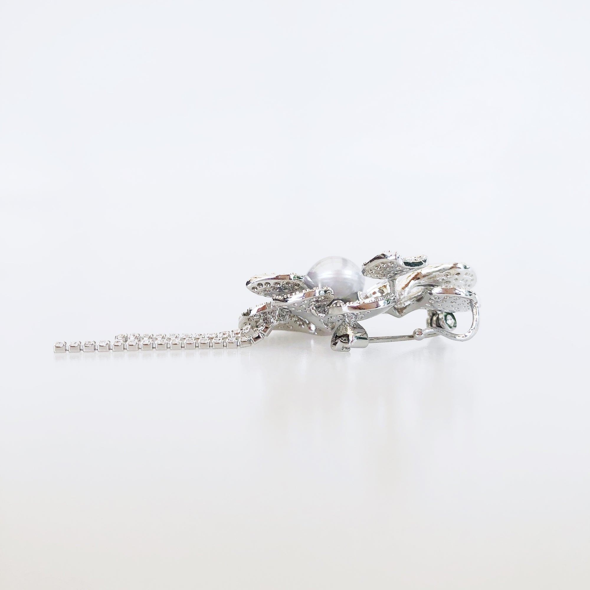 Silver Plated Orchid Zircon Brooch Pendant