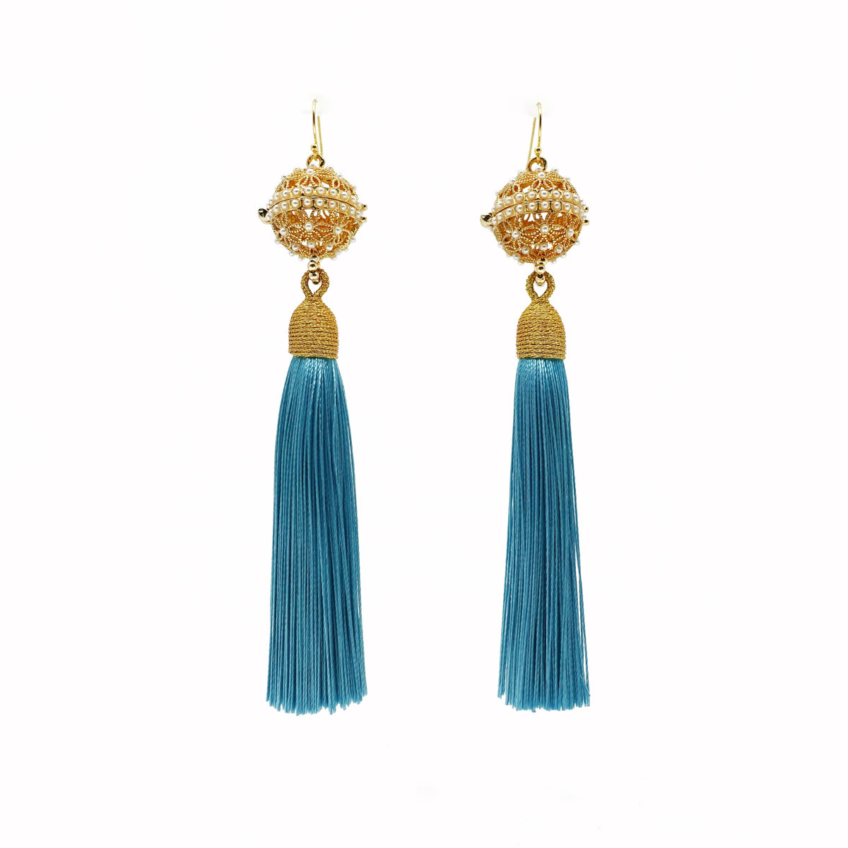 Herbal Locket Silk Tassel Earrings - Turquoise Blue - Yun Boutique