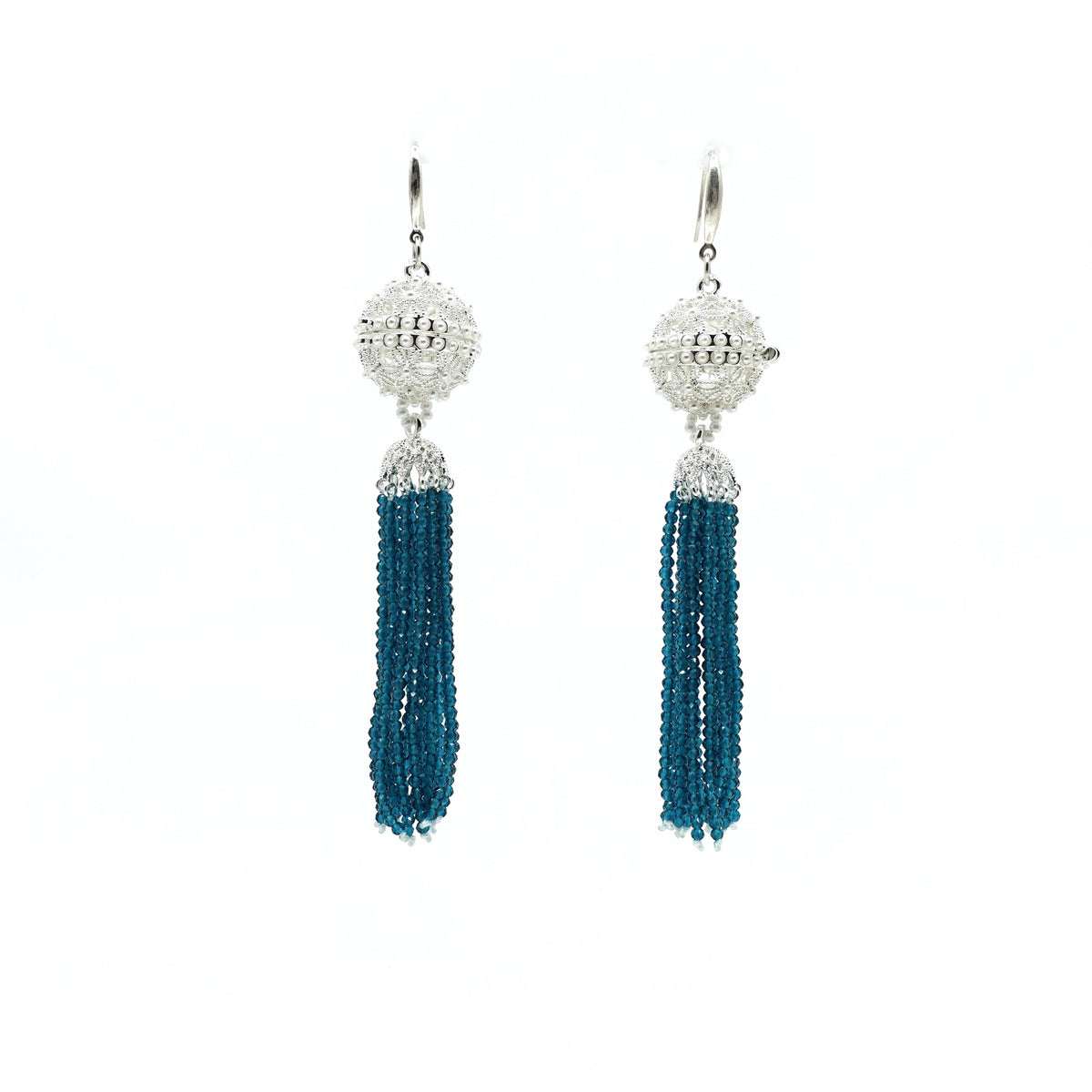 Herbal Locket Crystal Tassel Earrings - Peacock Blue Zirconia - Yun Boutique