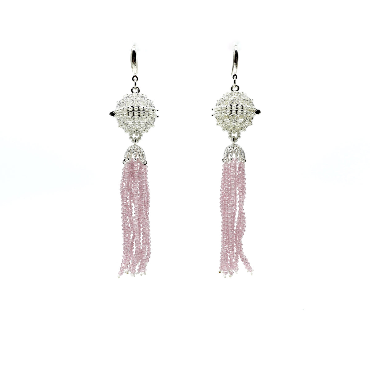 Herbal Locket Crystal Tassel Earrings - Pink Zirconia - Yun Boutique