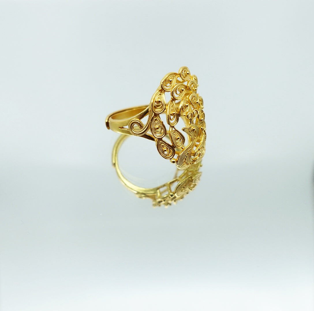 Vintage Style Filigree Phoenix Ring Gold, Filigree Ring, phoenix ring, Sterling silver ring, vintage ring, gold ring, cocktail ring, handmade ring, statement ring, gold ring for women, Asian ring, boutique ring, Yun Boutique Ring.