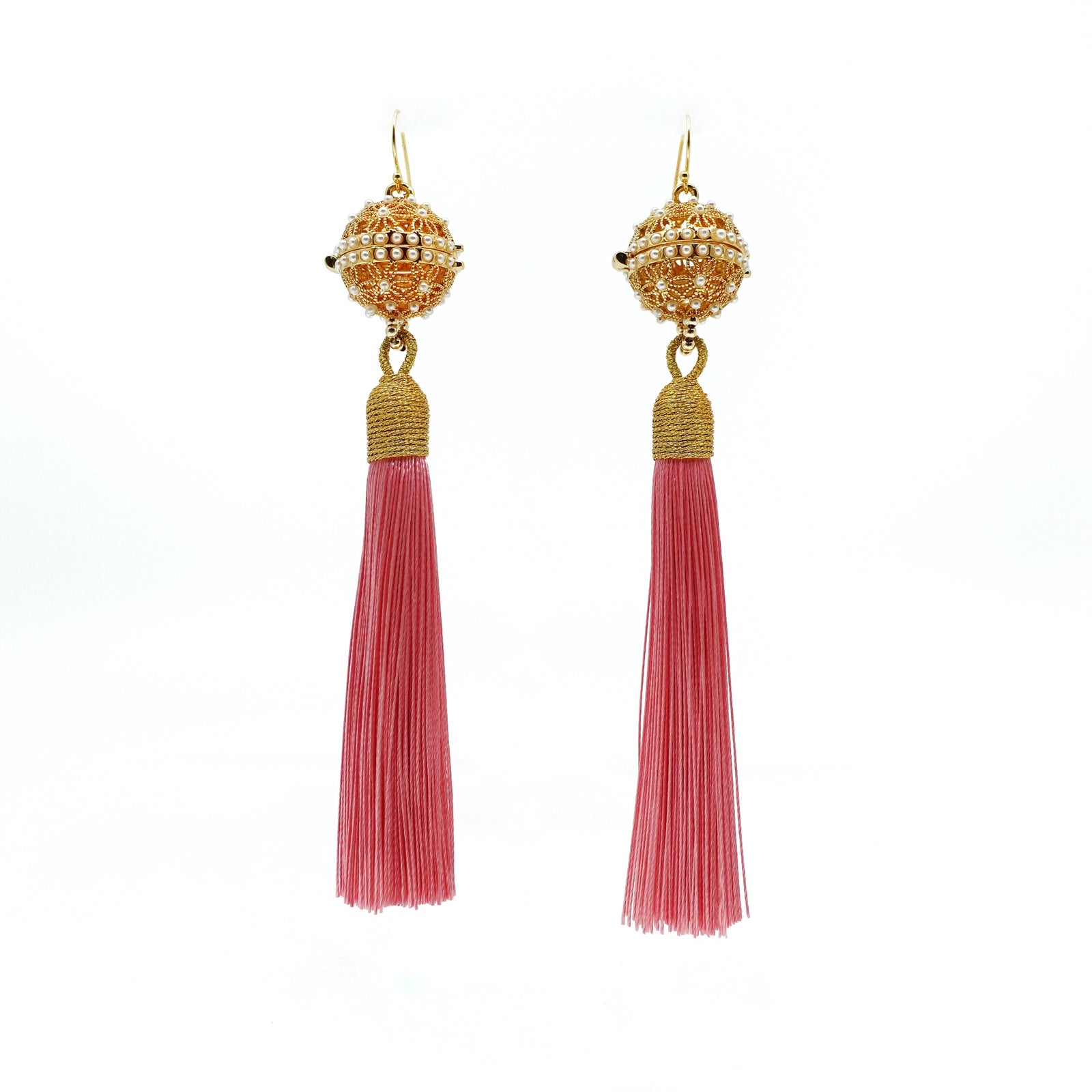 Herbal Locket Silk Tassel Earrings - Pink - Yun Boutique