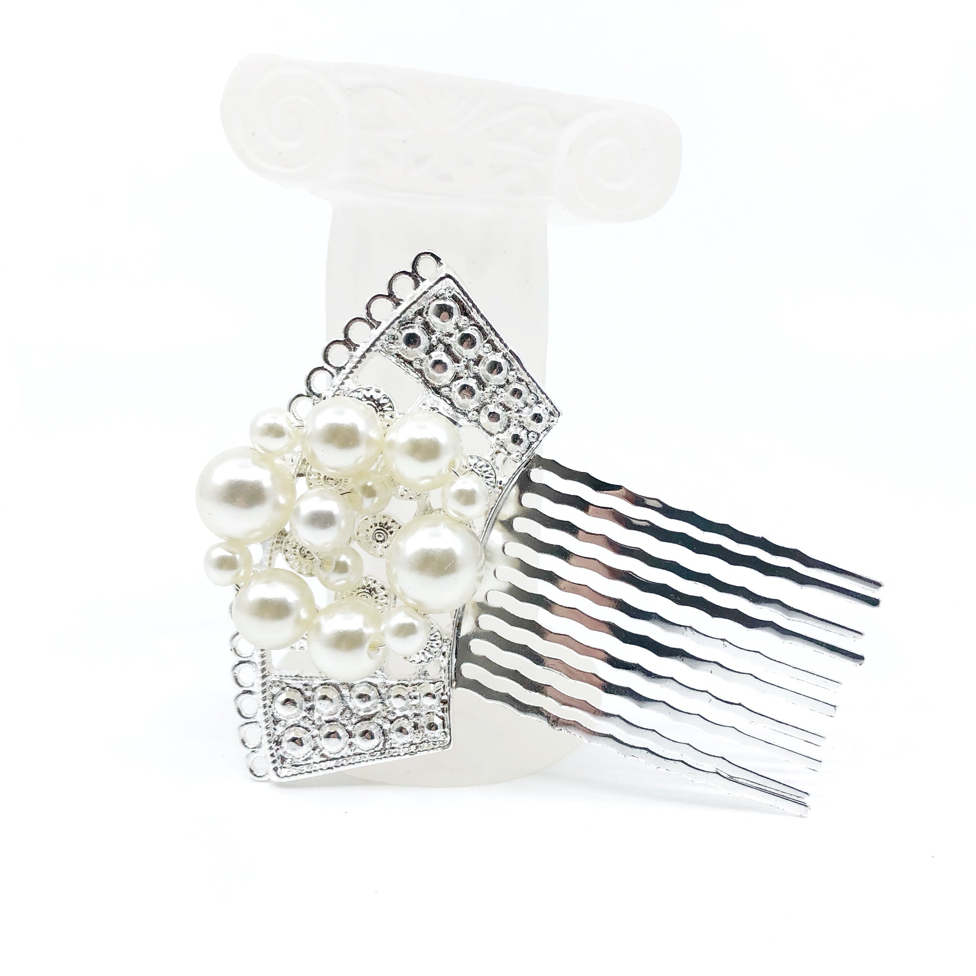 Silver Fan Hair Comb with Pearls - Yun Boutique