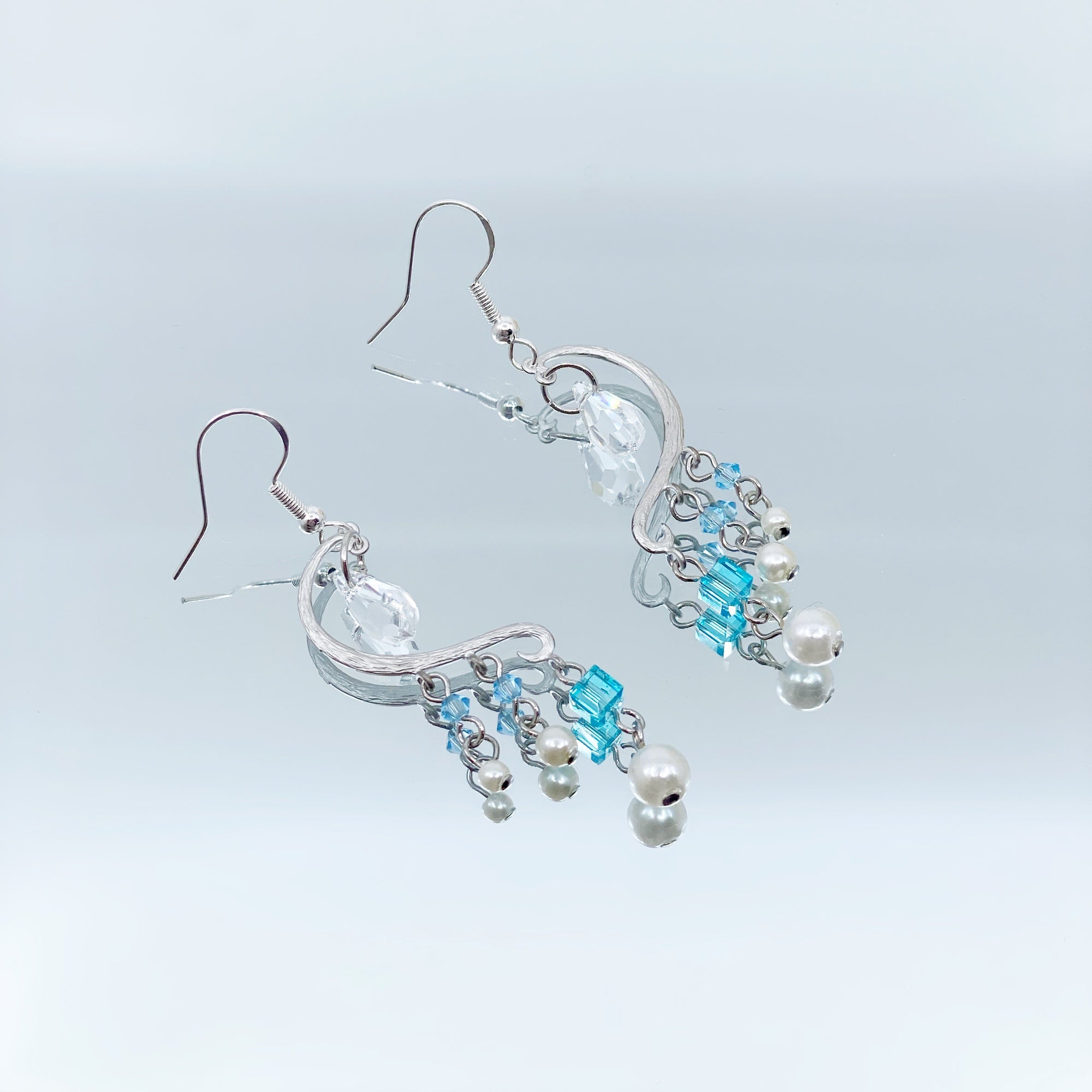 Yun Boutique Heavenly Elegance Chandelier Earrings with Swarovski - Silver Blue