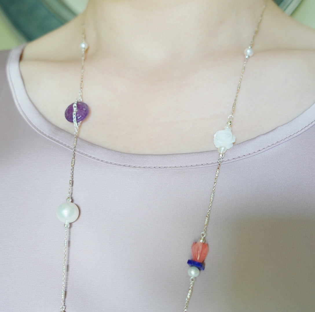 Yun Boutique The Nine Purple Gemstone and Flower Necklace