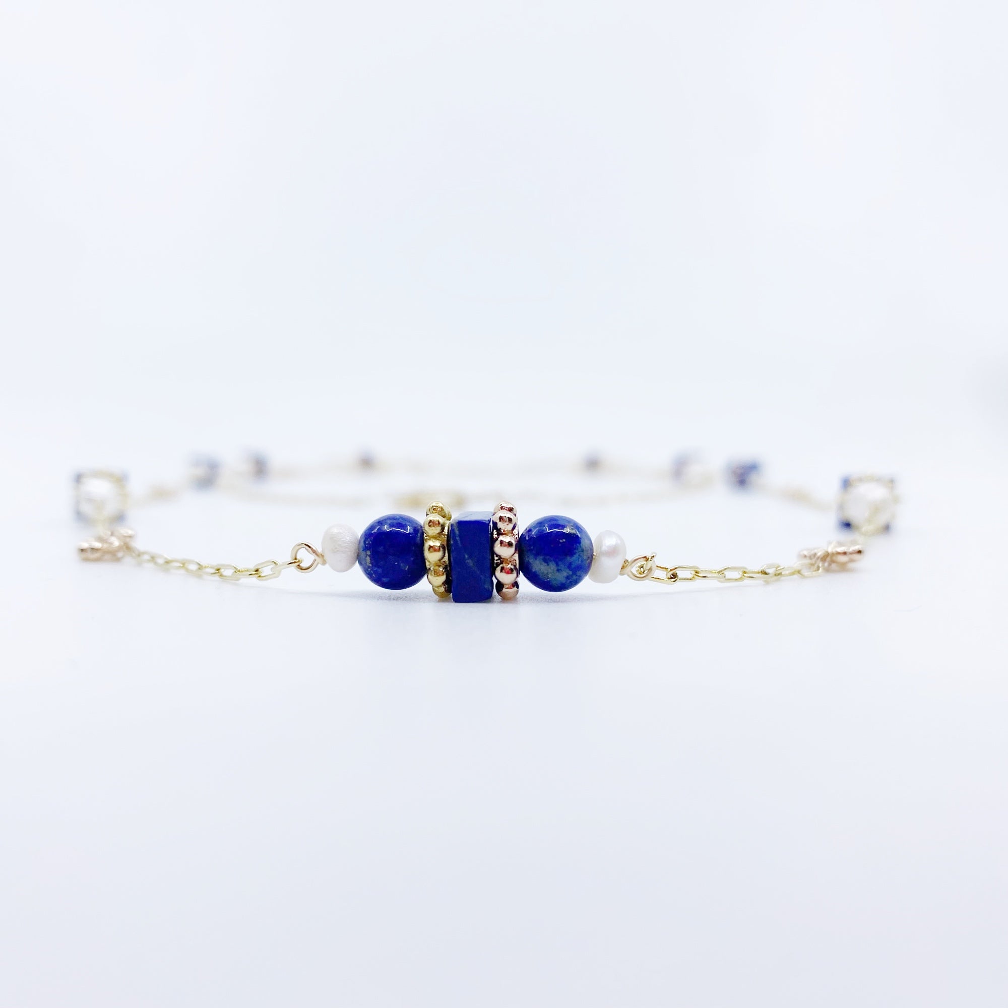 The Nine Lapis and Pearl Long Necklace and Earrings Set