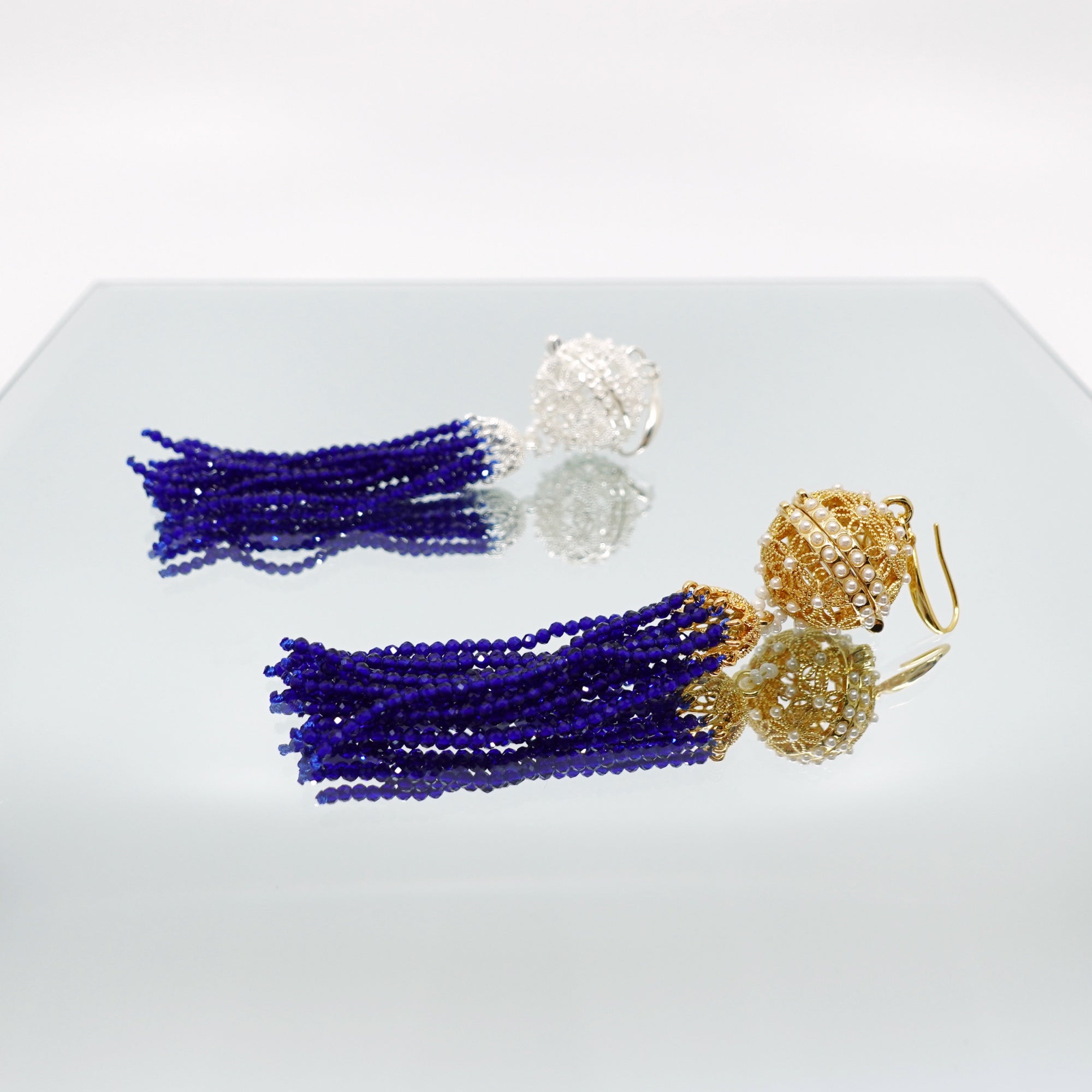 Herbal Locket Crystal Tassel Earrings - Lapis Spinel - Yun Boutique