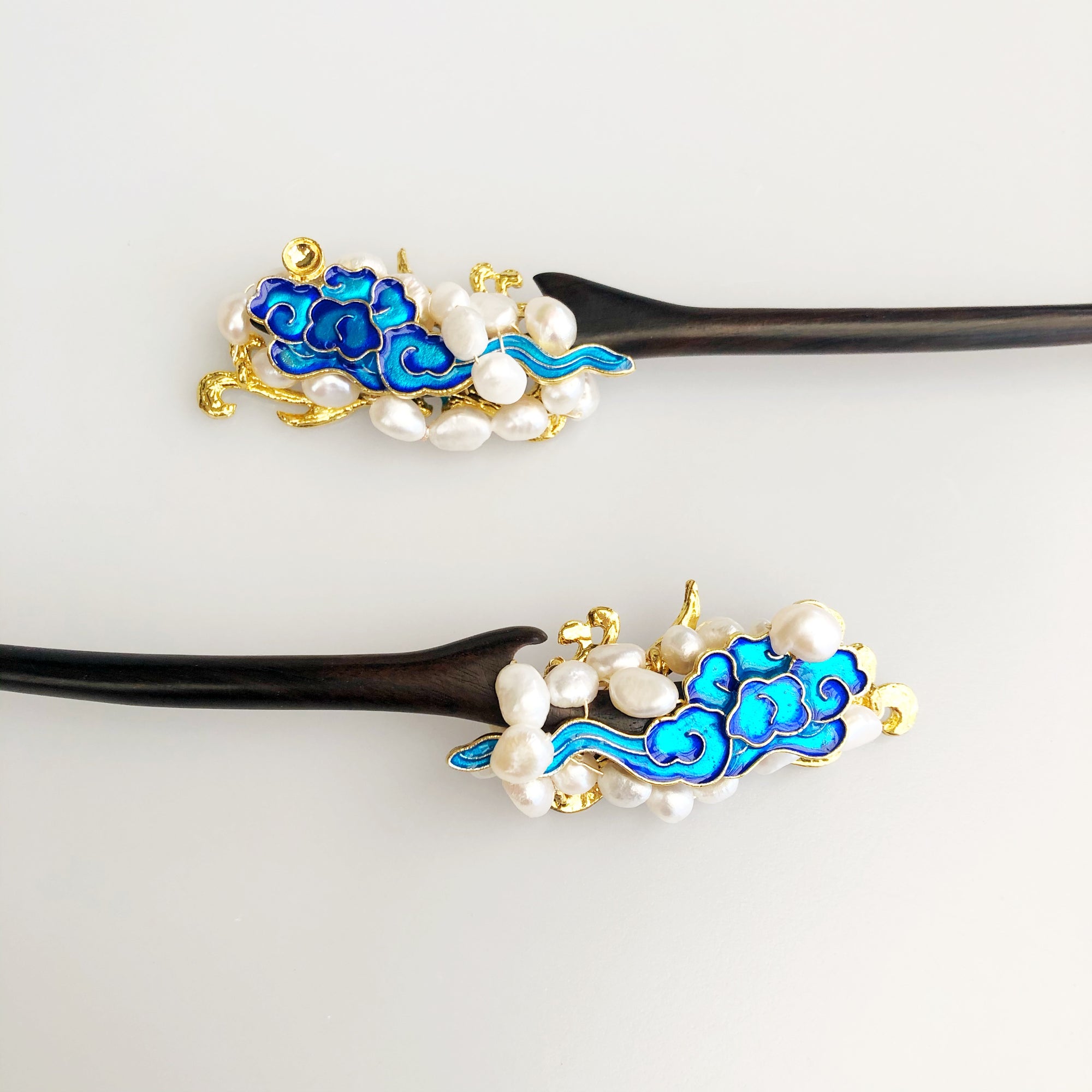 Yun Boutique Auspicious Baroque Pearl Enamel Wood Hair Stick