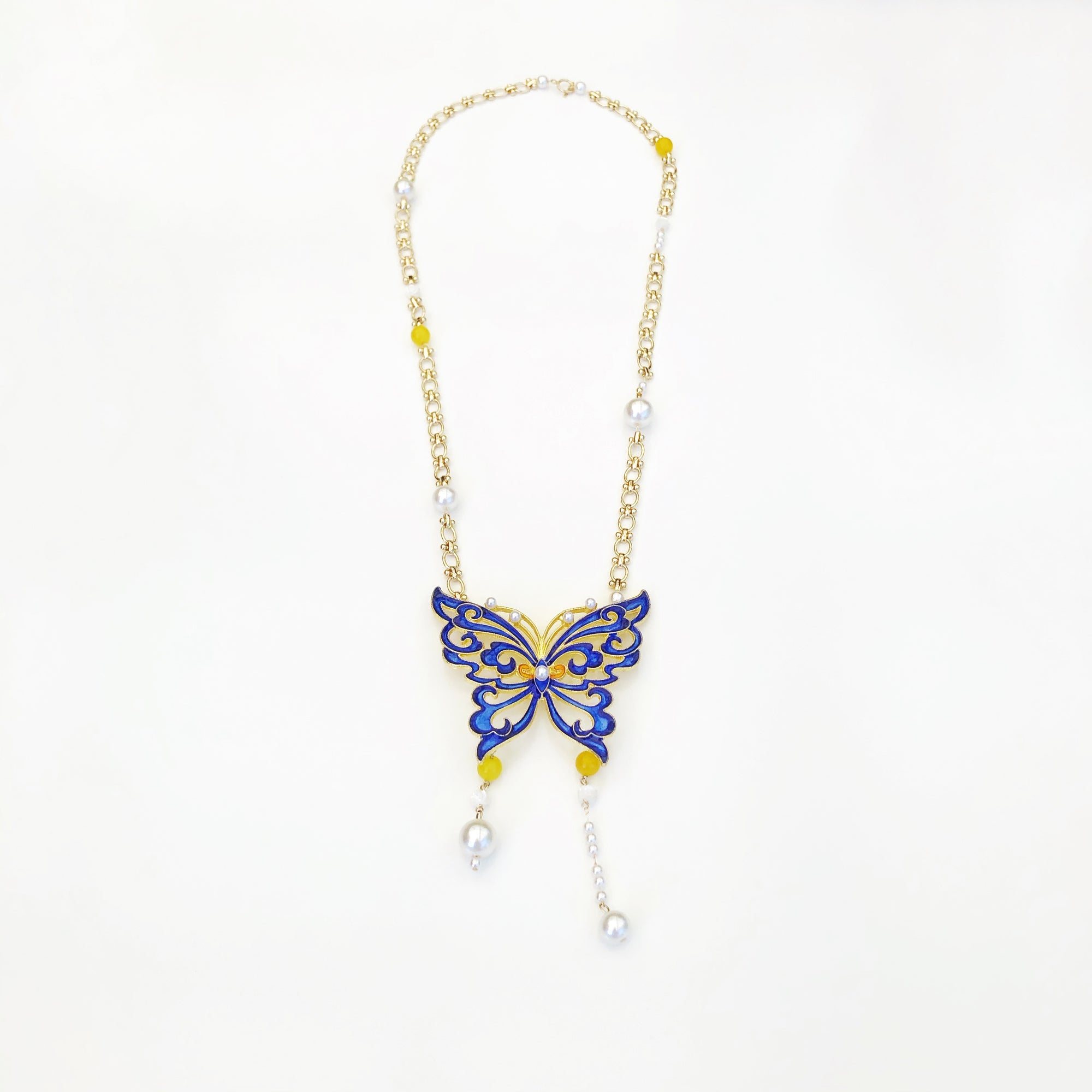 Butterfly Lovers Enamel Necklace Gold