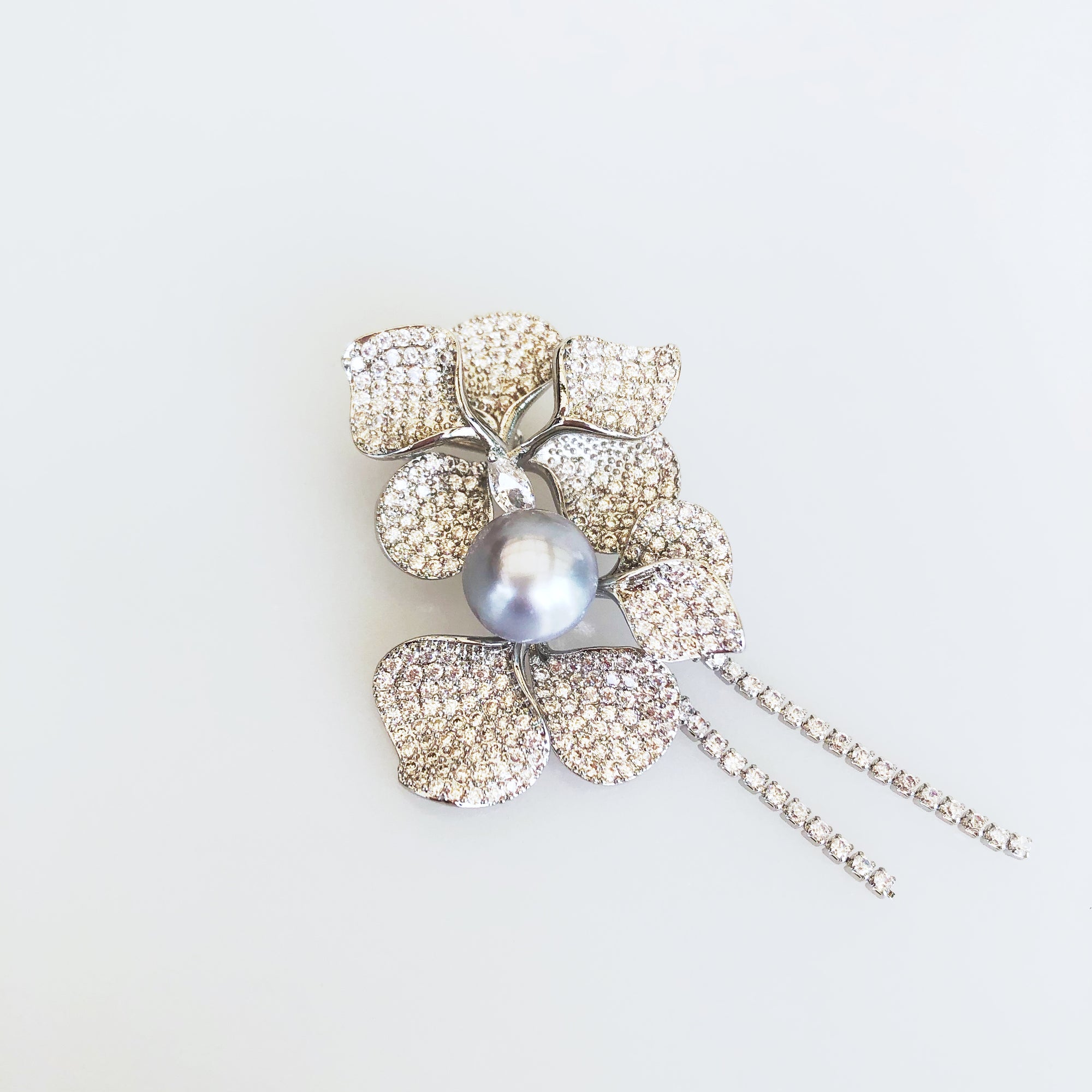 Silver Plated Orchid Zircon Brooch Pendant