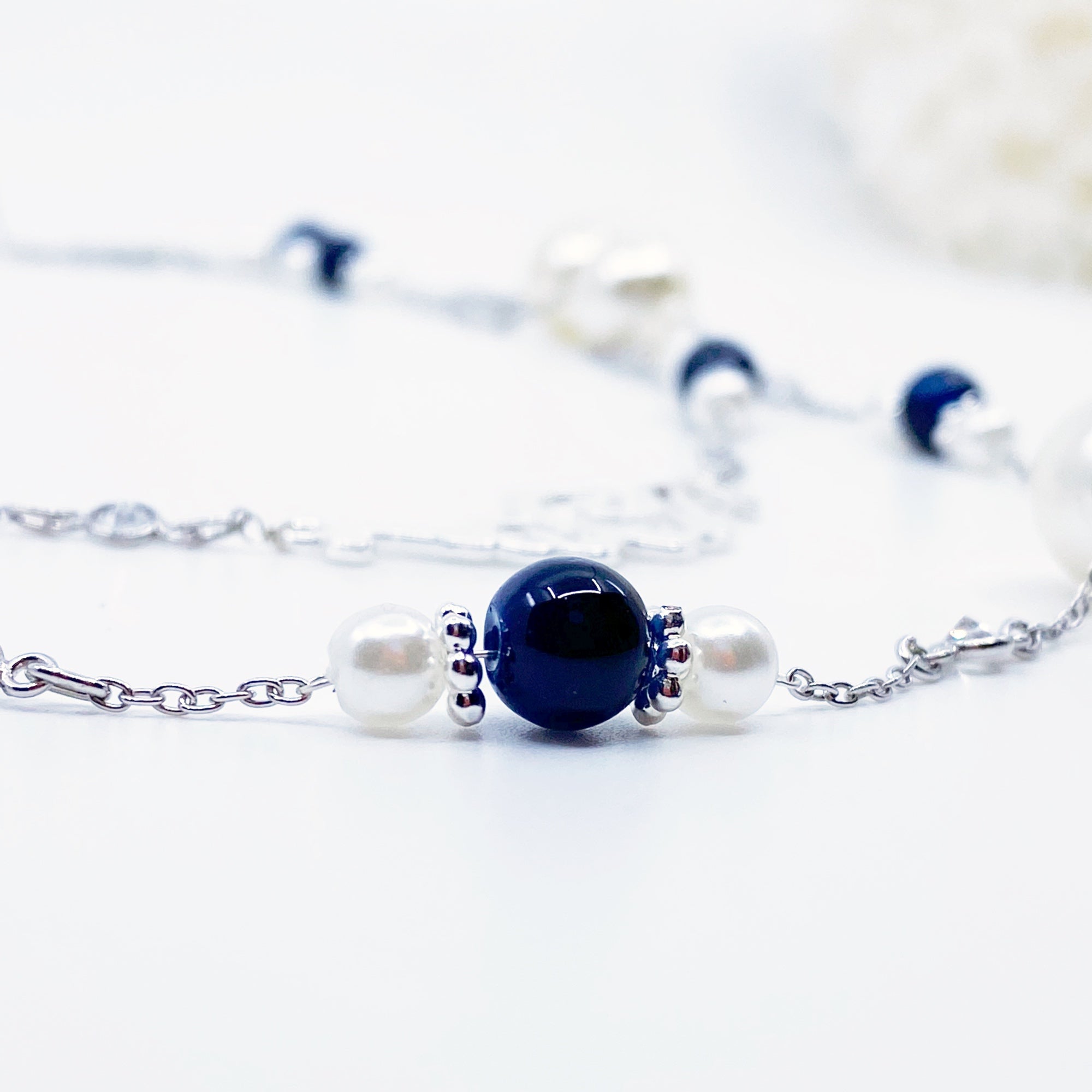 The Nine Blue Agate and Pearl Long Necklace - Yun Boutique