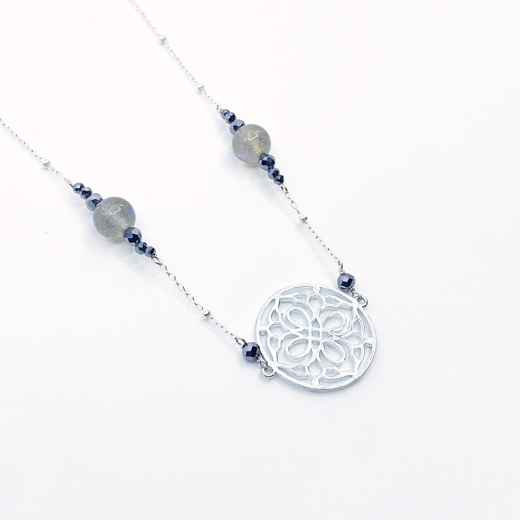 Yun Boutique The Nine Grey Gemstone Necklace in Sterling Silver