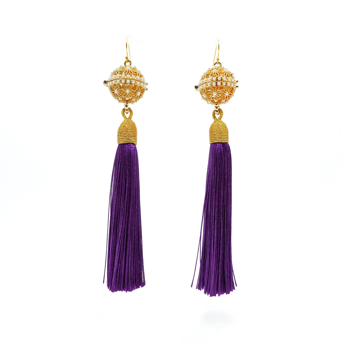 Herbal Locket Silk Tassel Earrings - Deep Purple - Yun Boutique