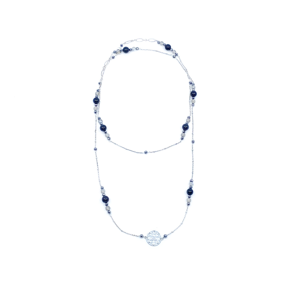 Yun Boutique The Nine Grey Gemstone Necklace in Sterling Silver