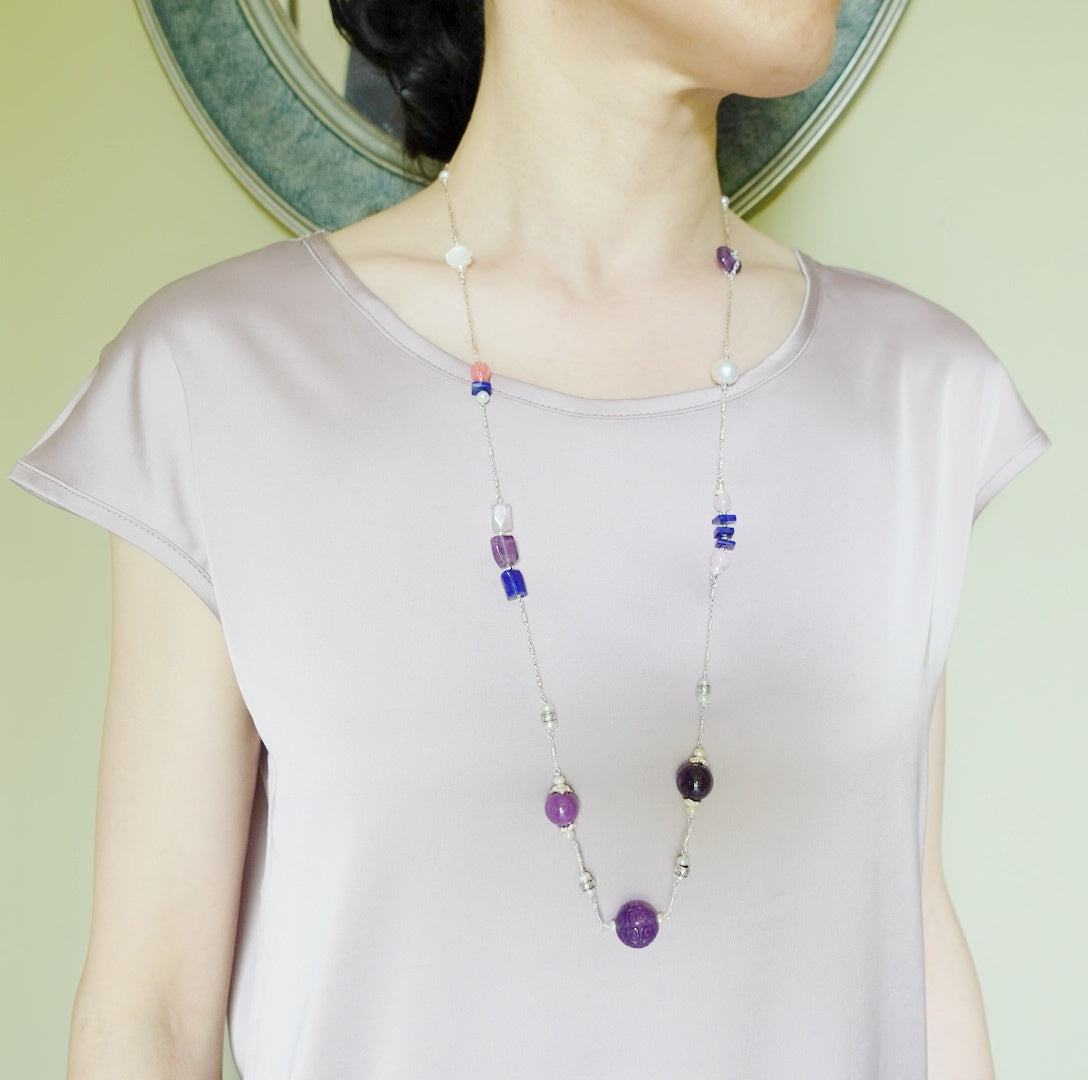 Yun Boutique The Nine Purple Gemstone and Flower Necklace